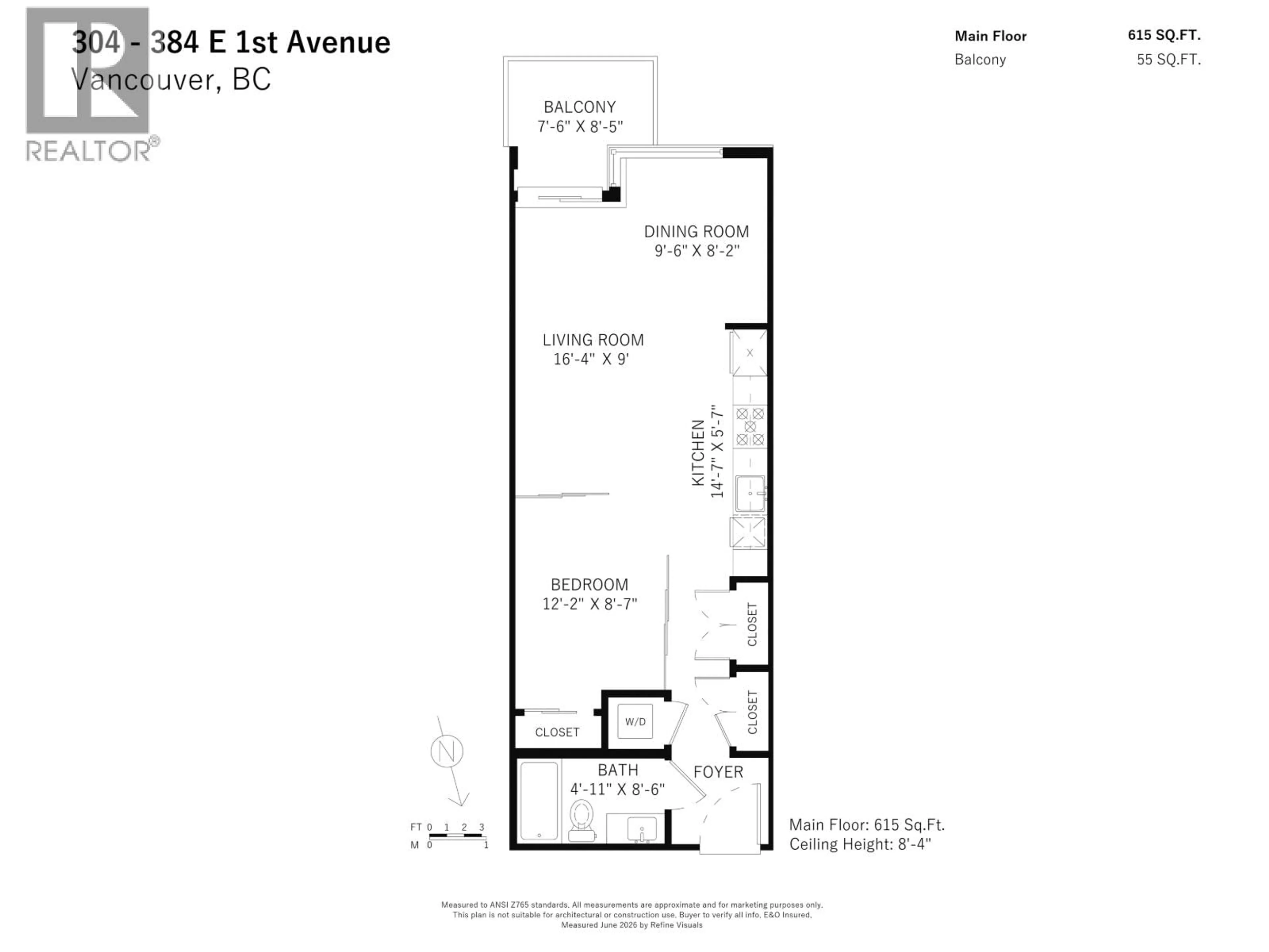 Floor plan for 304 - 384 1ST AVENUE, Vancouver British Columbia V5T0G5