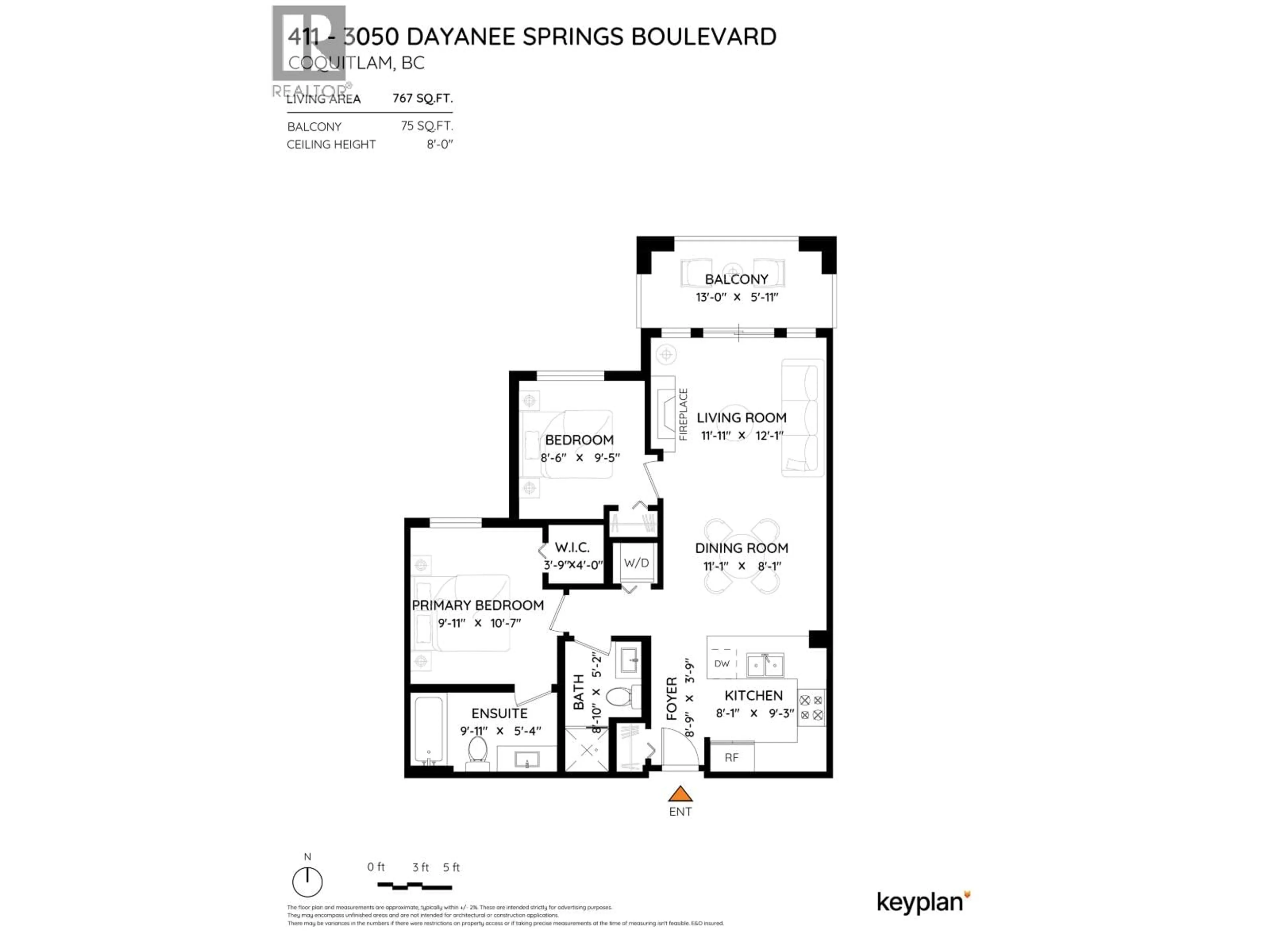 Floor plan for 411 - 3050 DAYANEE SPRINGS BOULEVARD, Coquitlam British Columbia V3E0A2