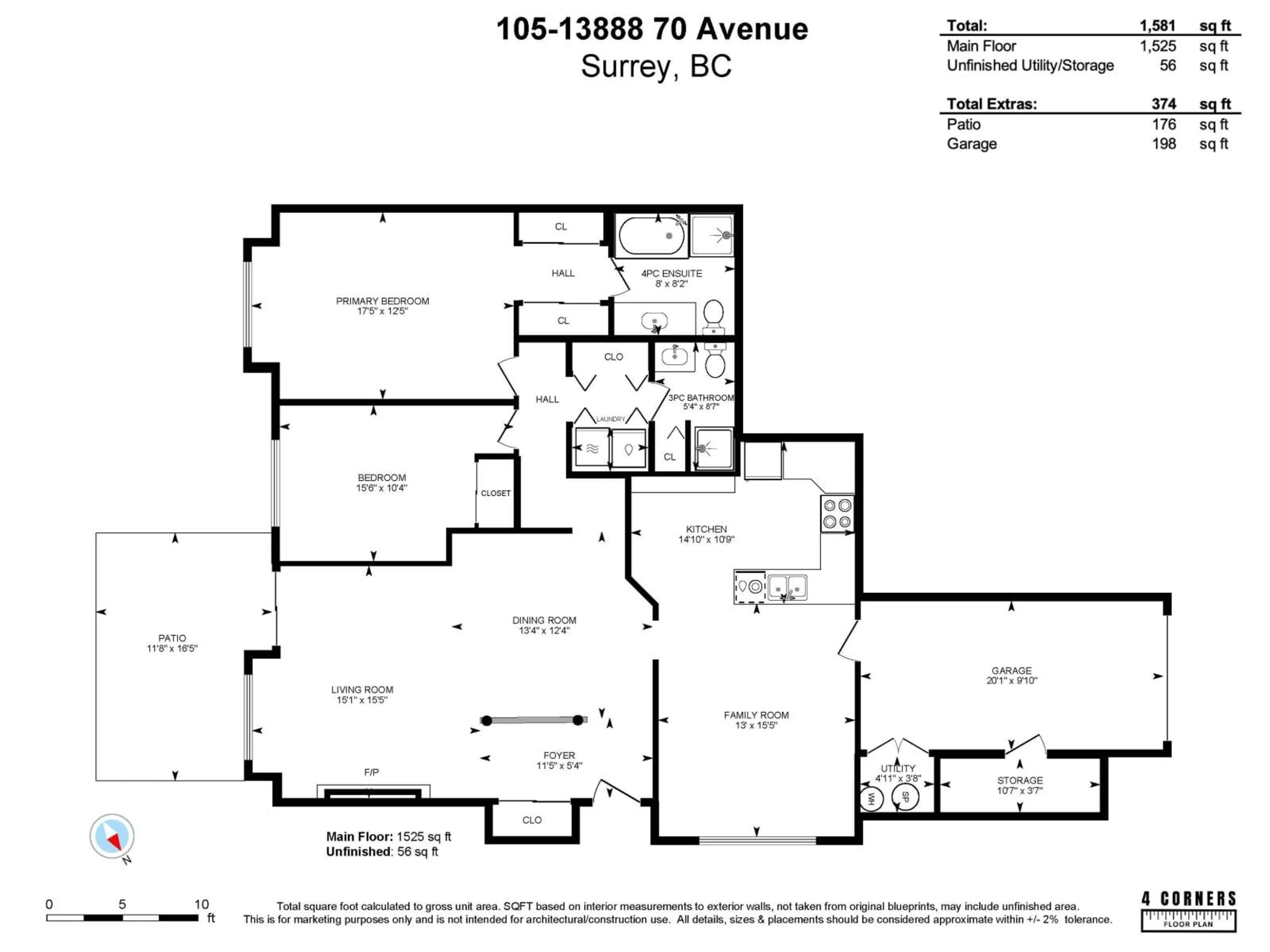 Floor plan for 105 - 13888 70 AVENUE, Surrey British Columbia V3W0R8