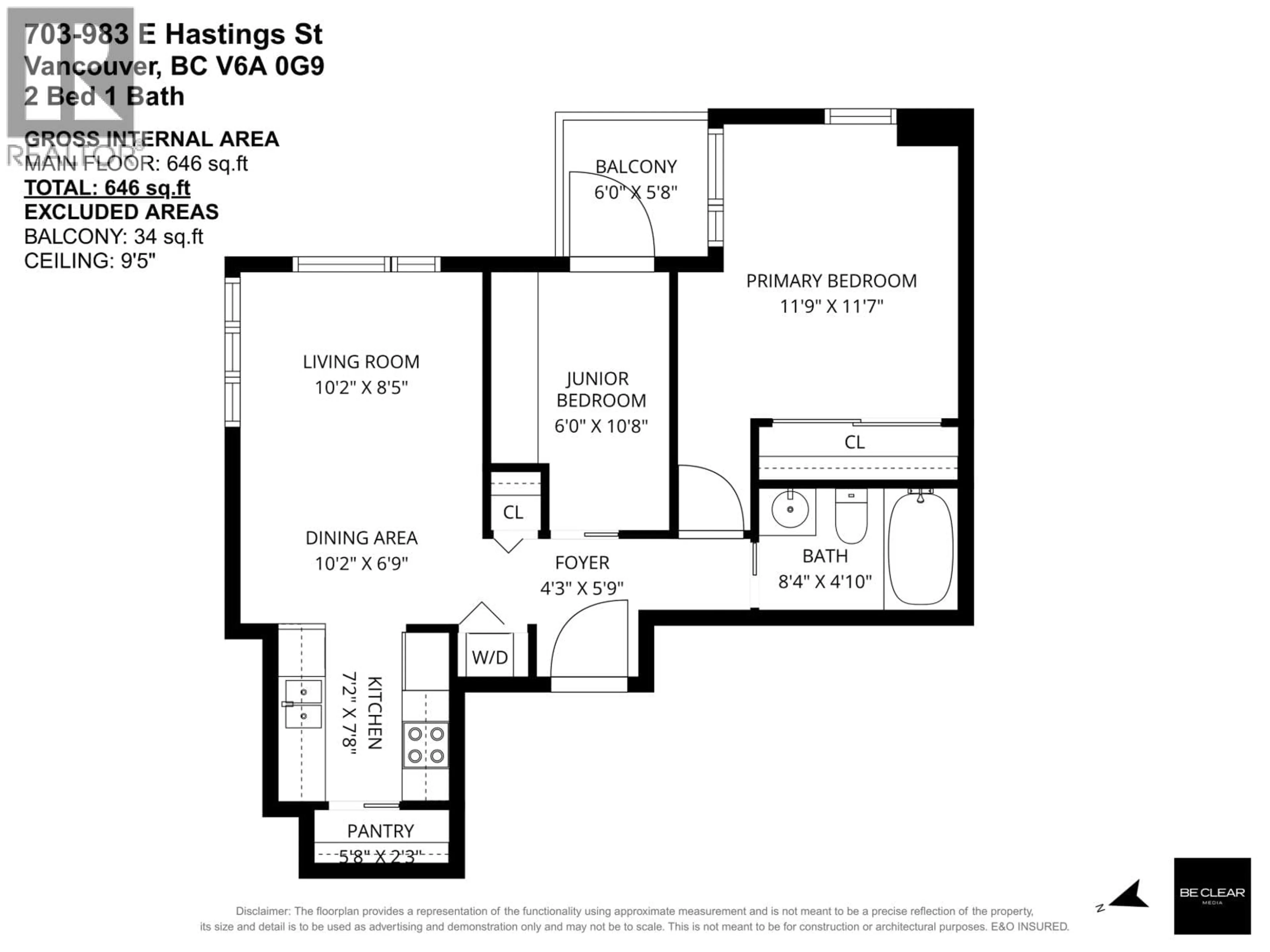 Floor plan for 703 - 983 HASTINGS STREET, Vancouver British Columbia V6A0G9