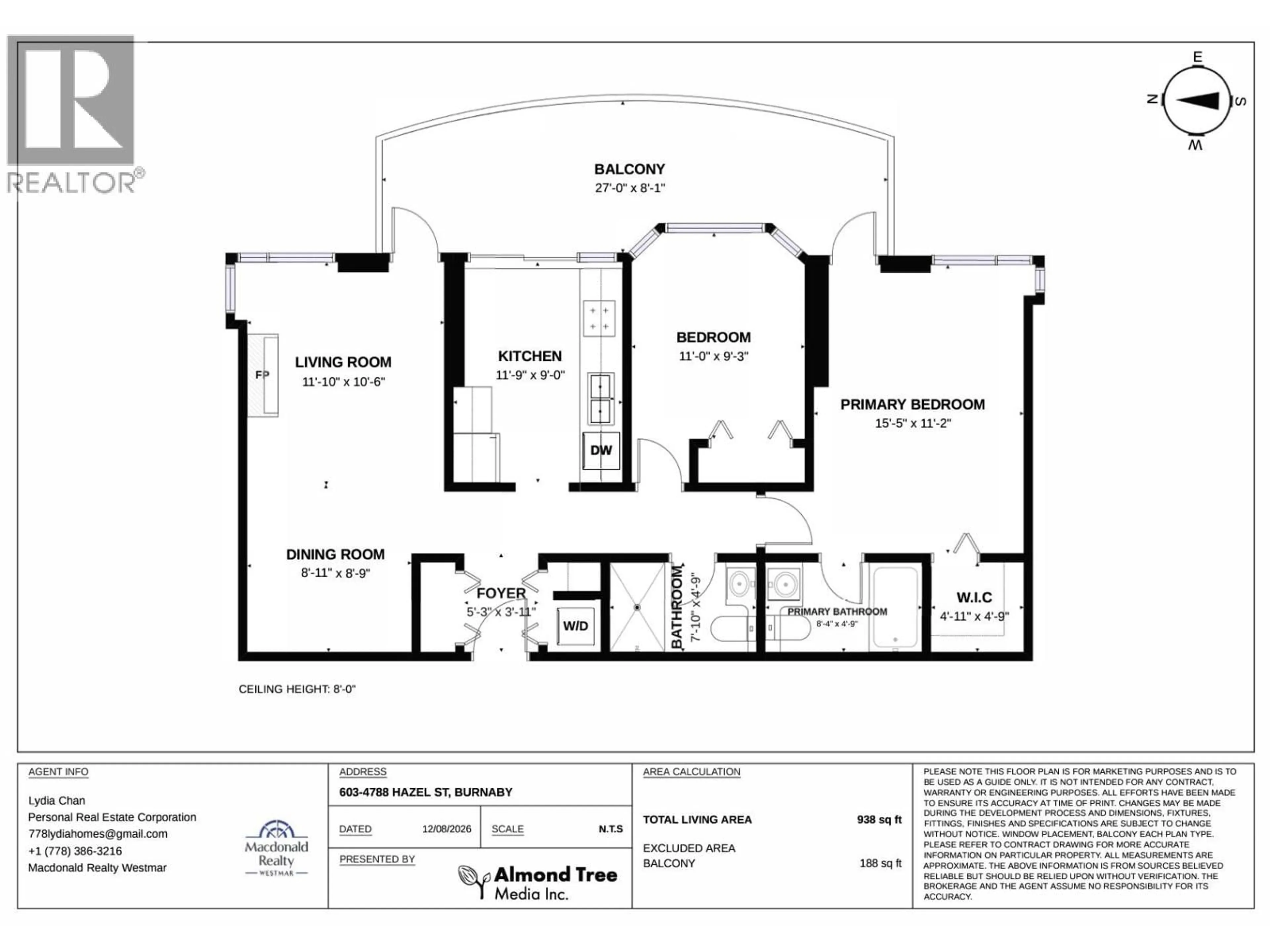 Floor plan for 603 - 4788 HAZEL STREET, Burnaby British Columbia V5H4V9