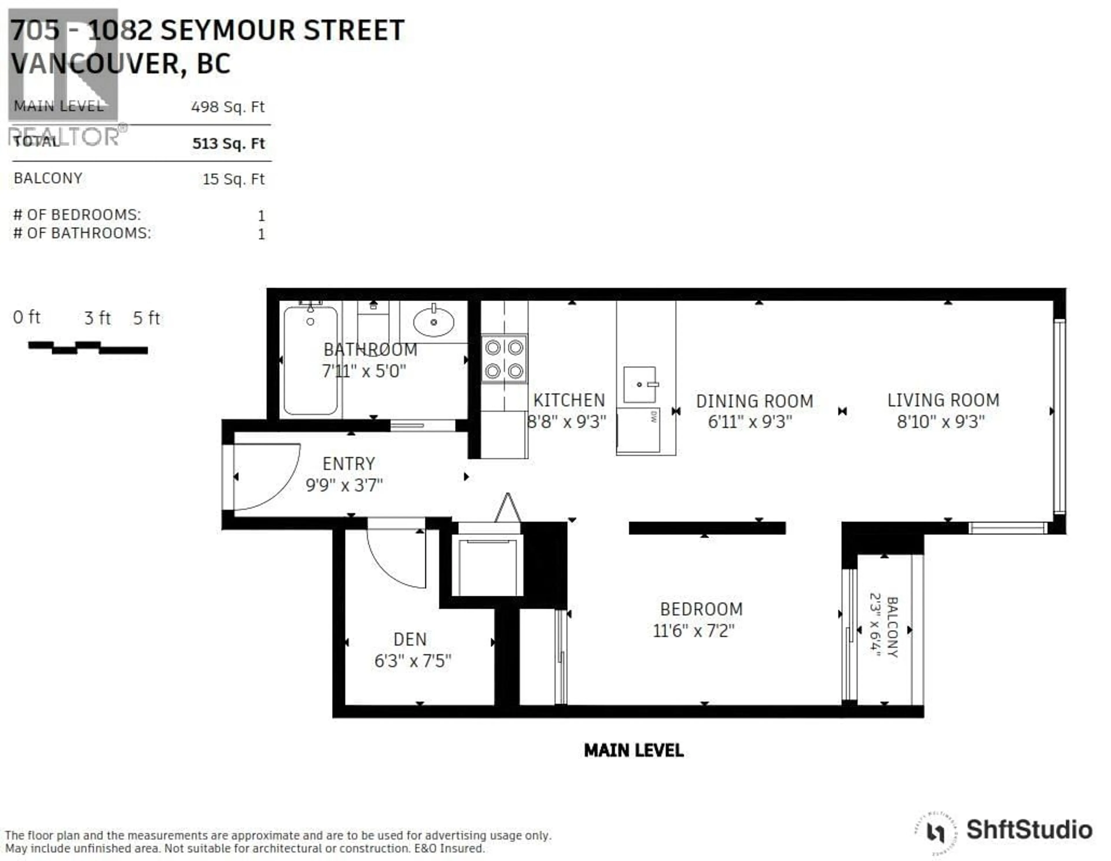 Floor plan for 705 - 1082 SEYMOUR STREET, Vancouver British Columbia V6B1X9