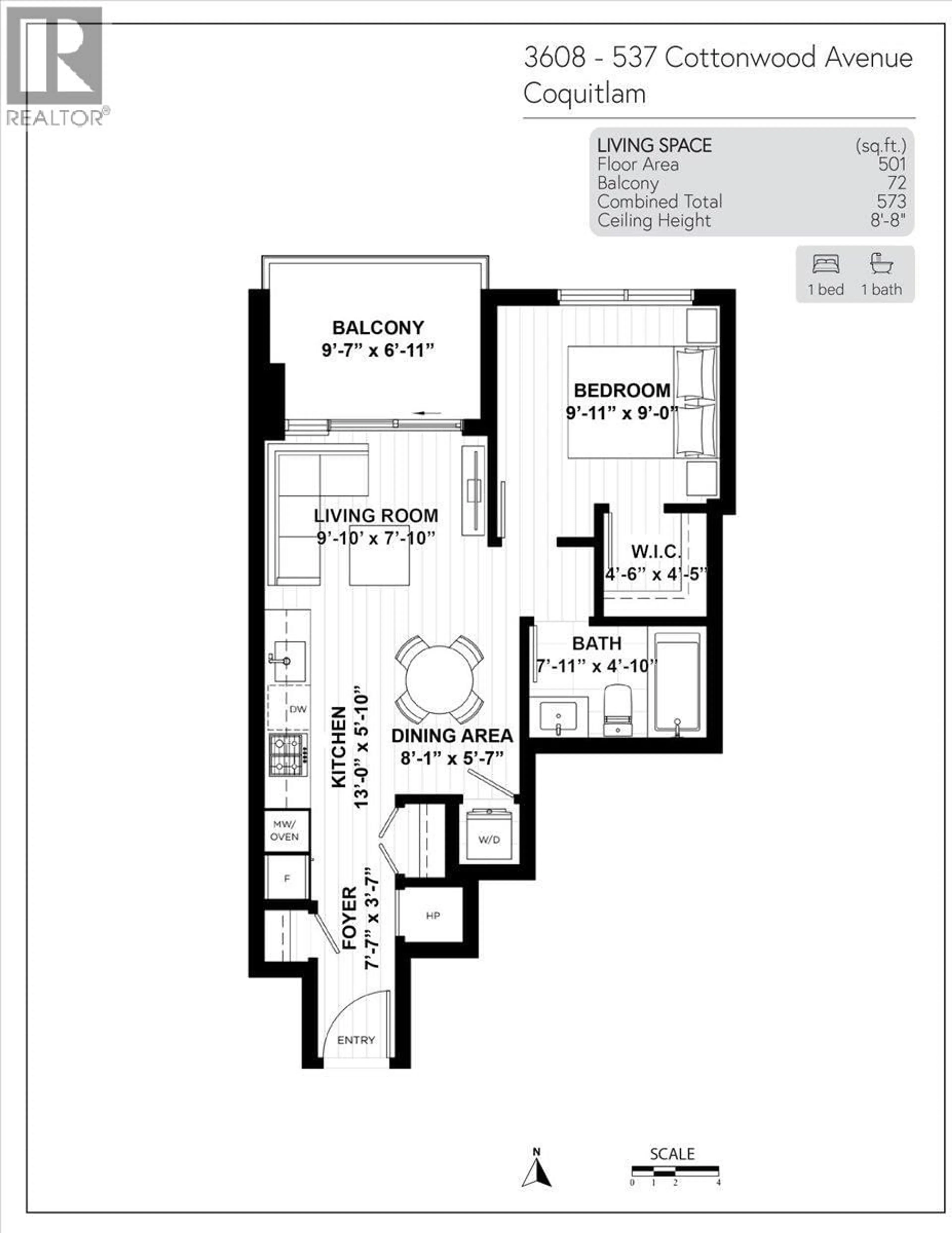 Floor plan for 3608 - 537 COTTONWOOD AVENUE, Coquitlam British Columbia V3J0S4