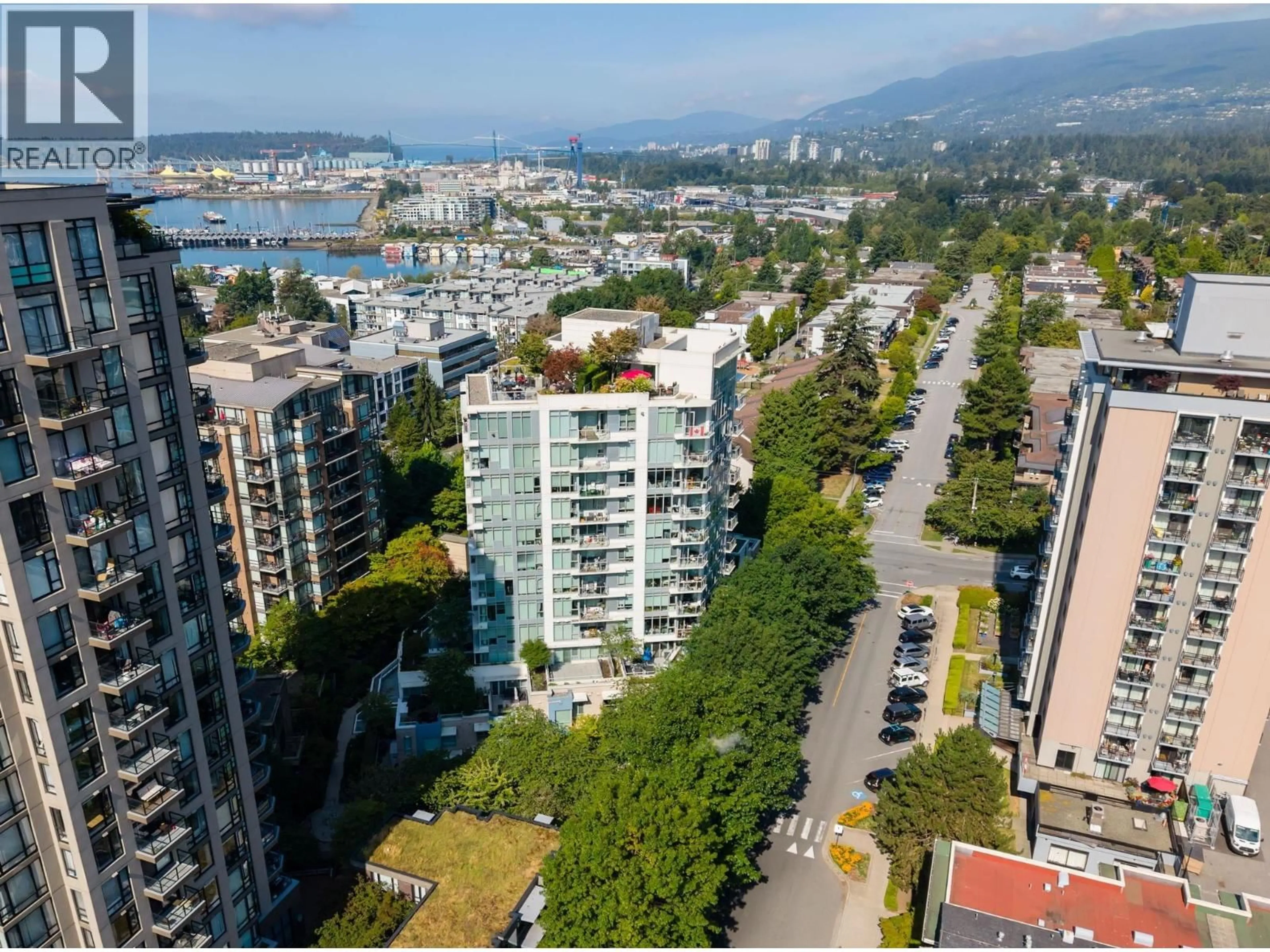 A pic from outside/outdoor area/front of a property/back of a property/a pic from drone, city buildings view from balcony for 503 - 175 2ND STREET, North Vancouver British Columbia V7M0A5