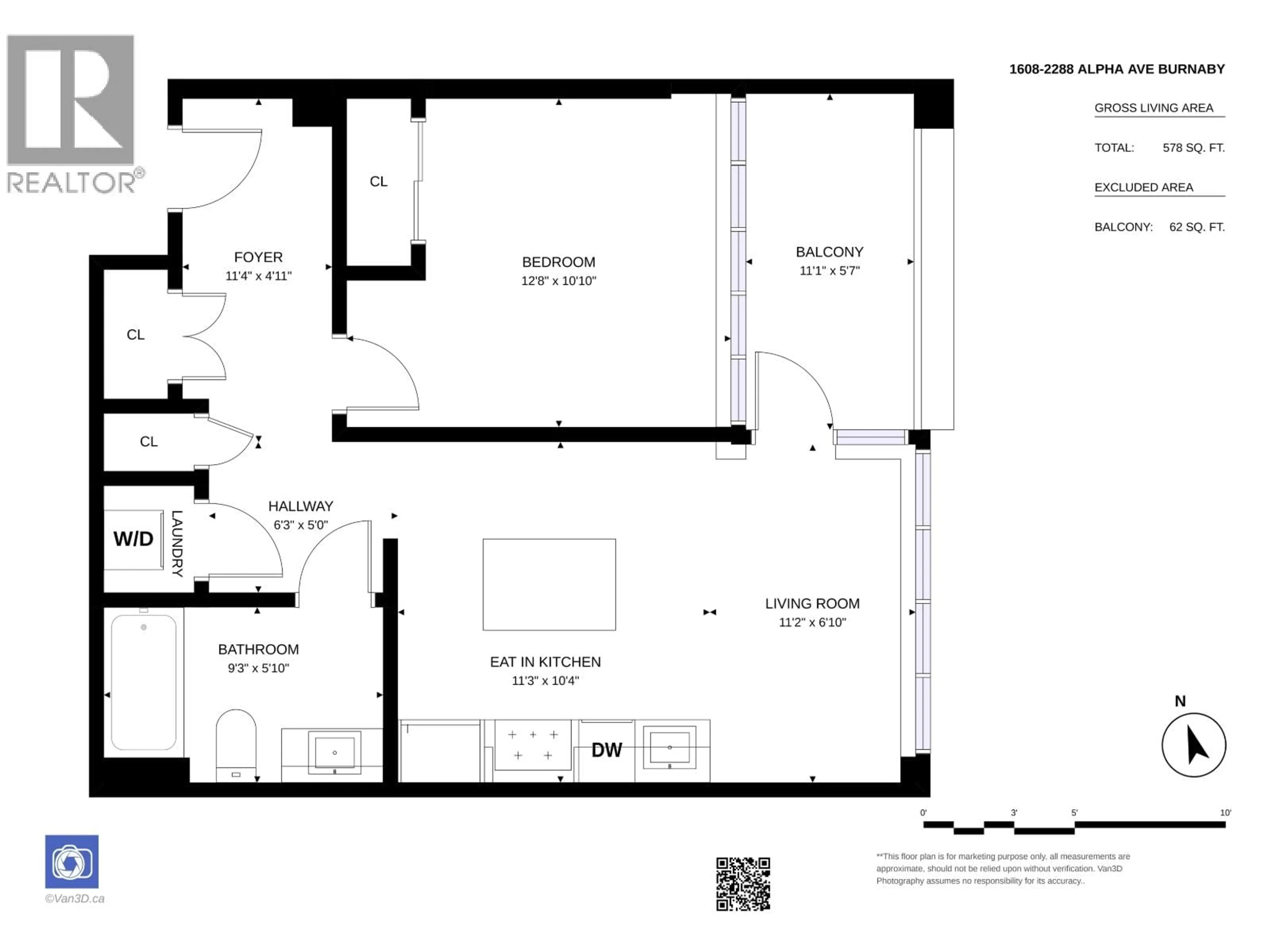 Floor plan for 1608 - 2288 ALPHA AVENUE, Burnaby British Columbia V5C0L9