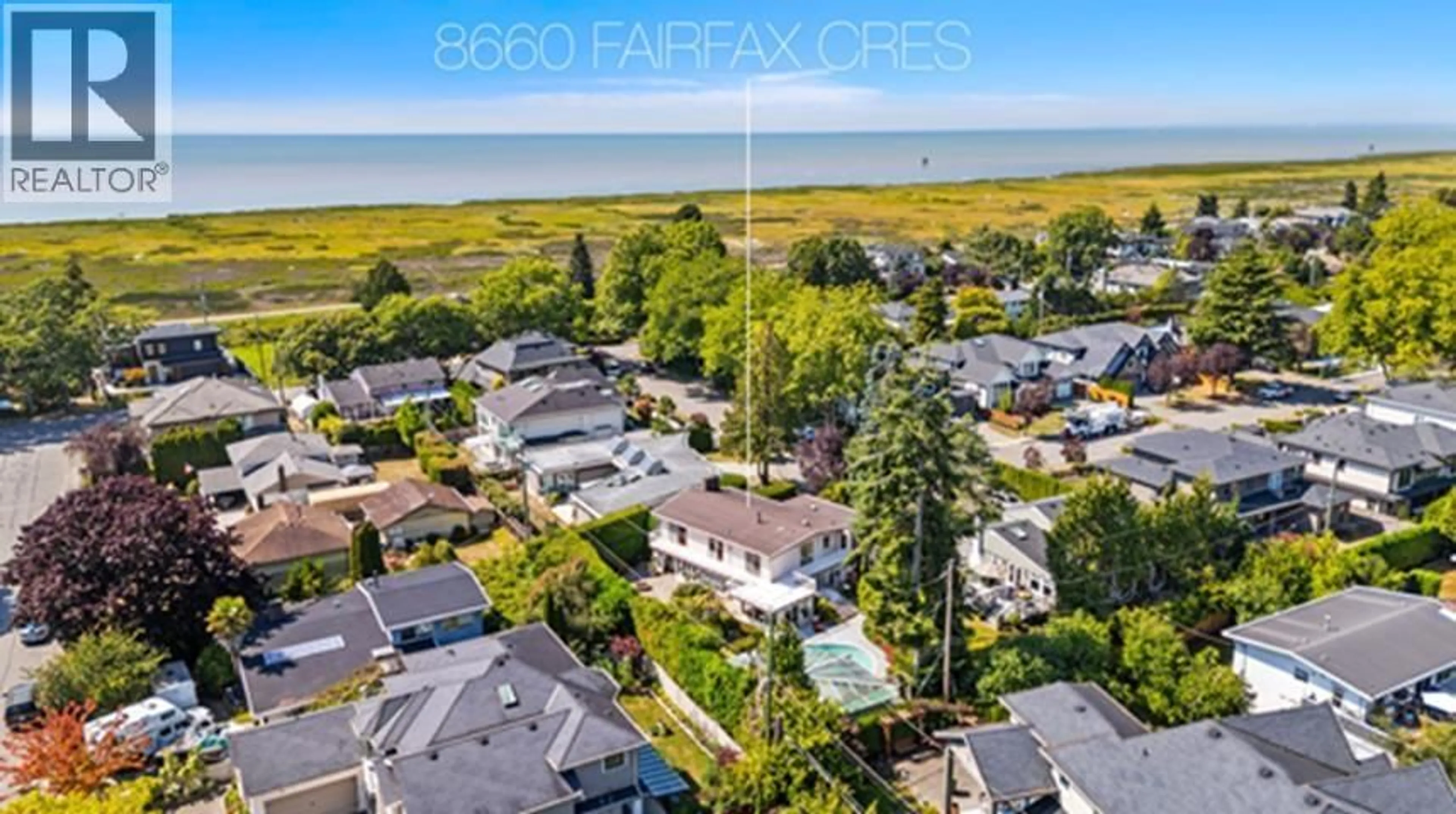 A pic from outside/outdoor area/front of a property/back of a property/a pic from drone, water/lake/river/ocean view for 8660 FAIRFAX CRESCENT, Richmond British Columbia V7C1Y1
