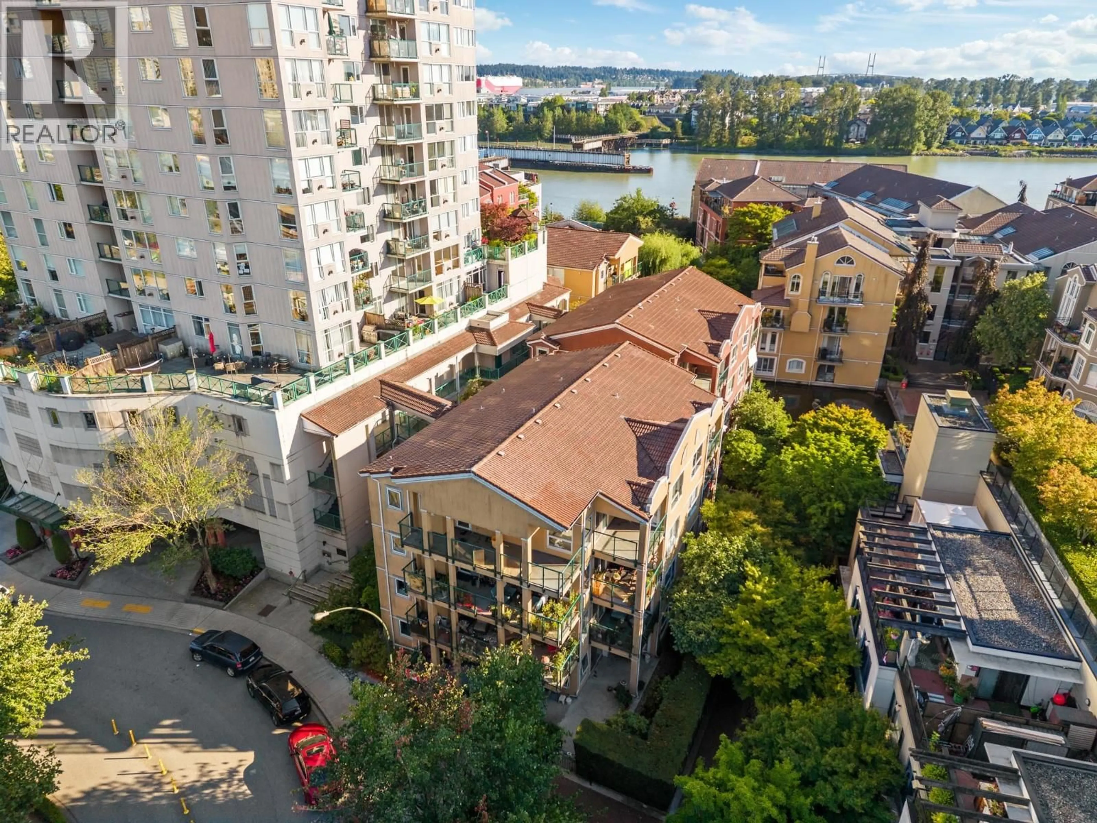 A pic from outside/outdoor area/front of a property/back of a property/a pic from drone, city buildings view from balcony for 302 - 12 LAGUNA COURT, New Westminster British Columbia V3M6W4
