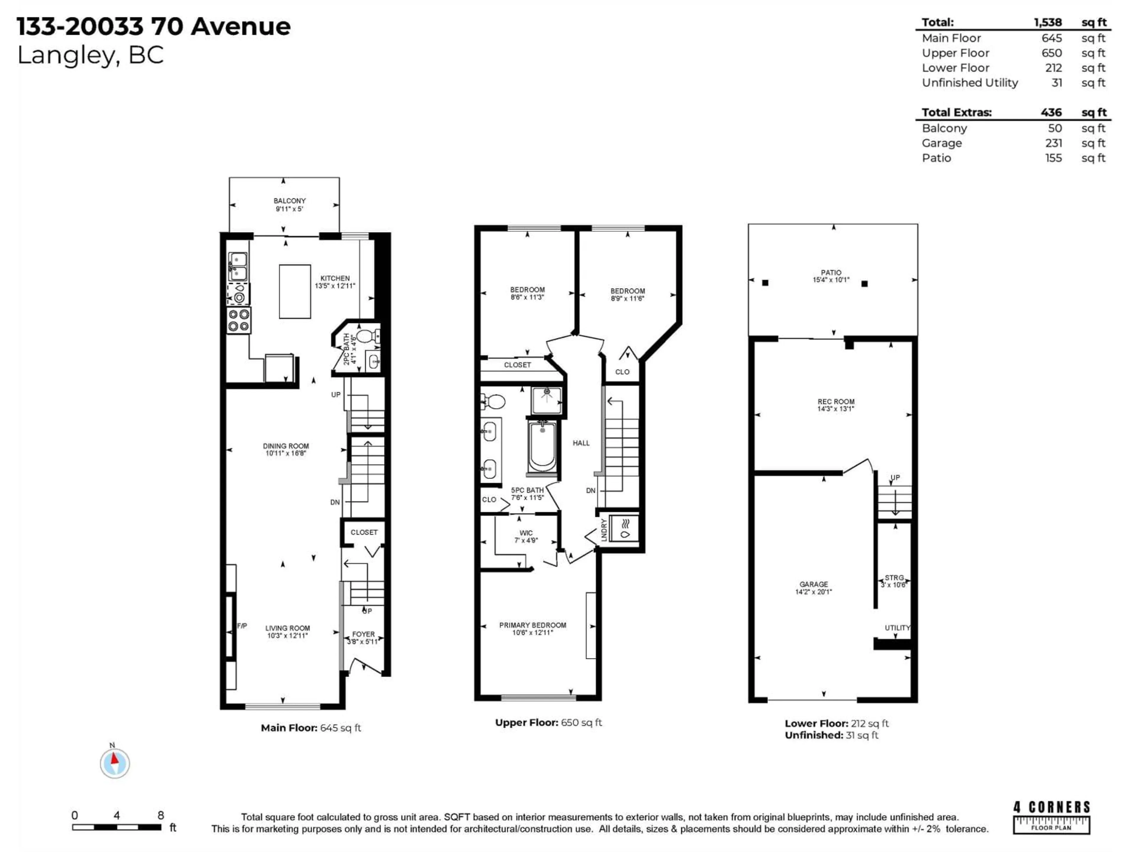 Floor plan for 133 - 20033 70 AVENUE, Langley British Columbia V2Y3A2