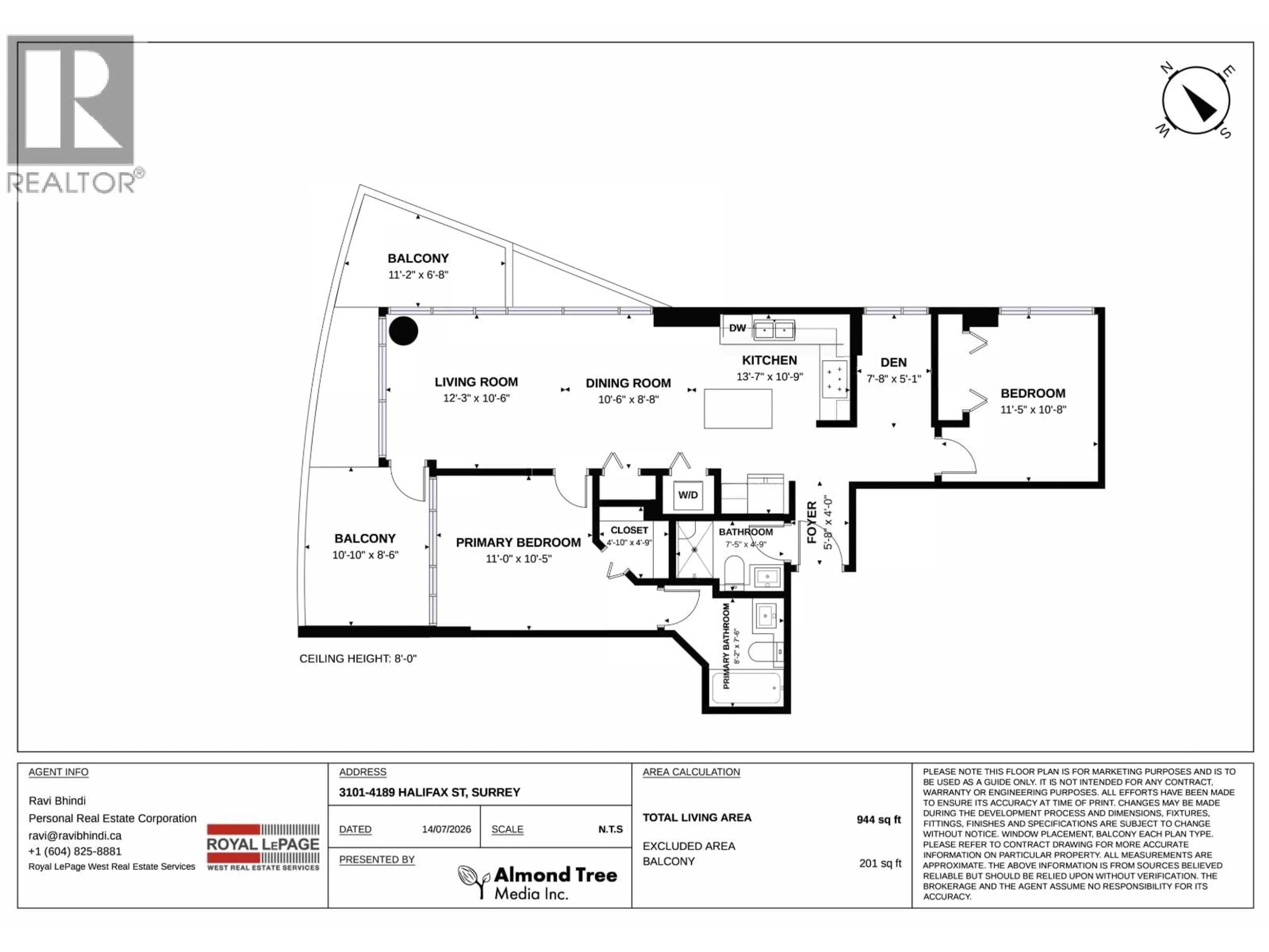 Floor plan for 3101 - 4189 HALIFAX STREET, Burnaby British Columbia V5C0H9