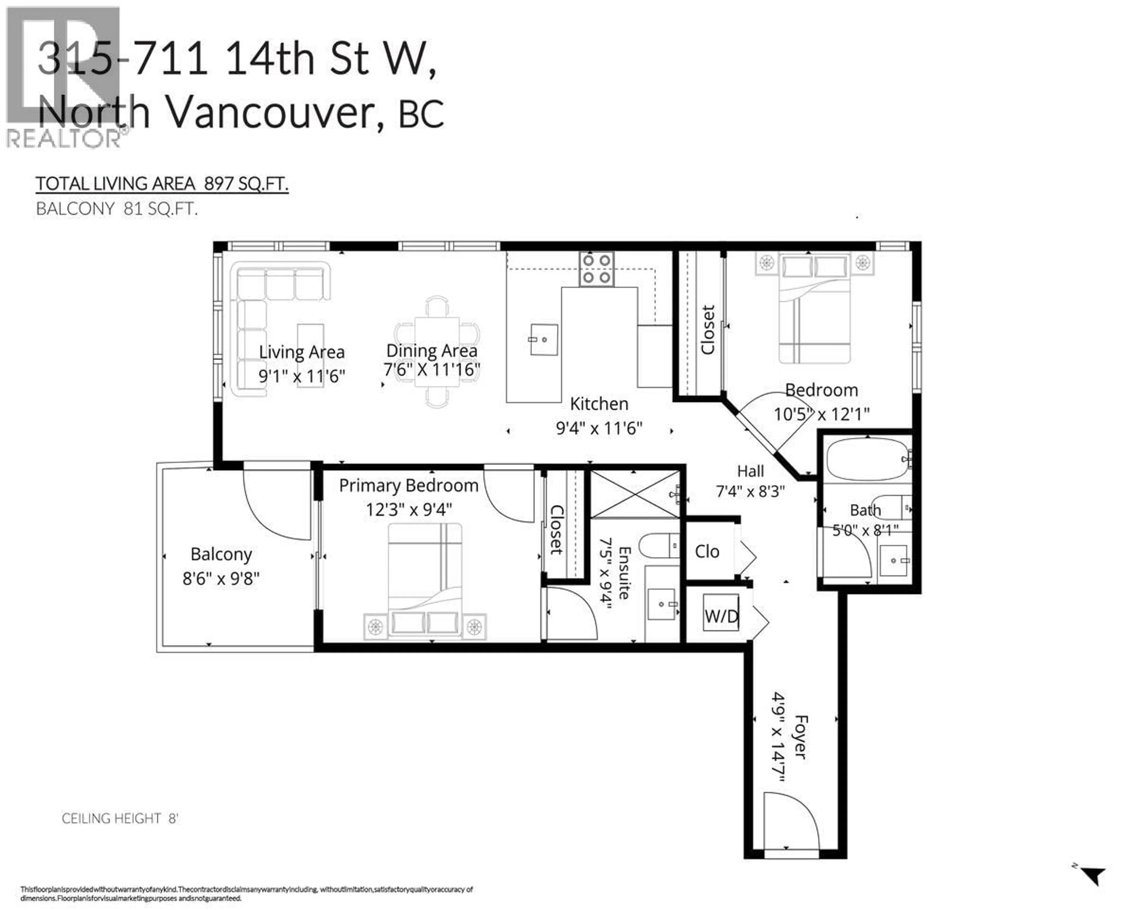 Floor plan for 315 - 711 14TH STREET, North Vancouver British Columbia V7M3E8