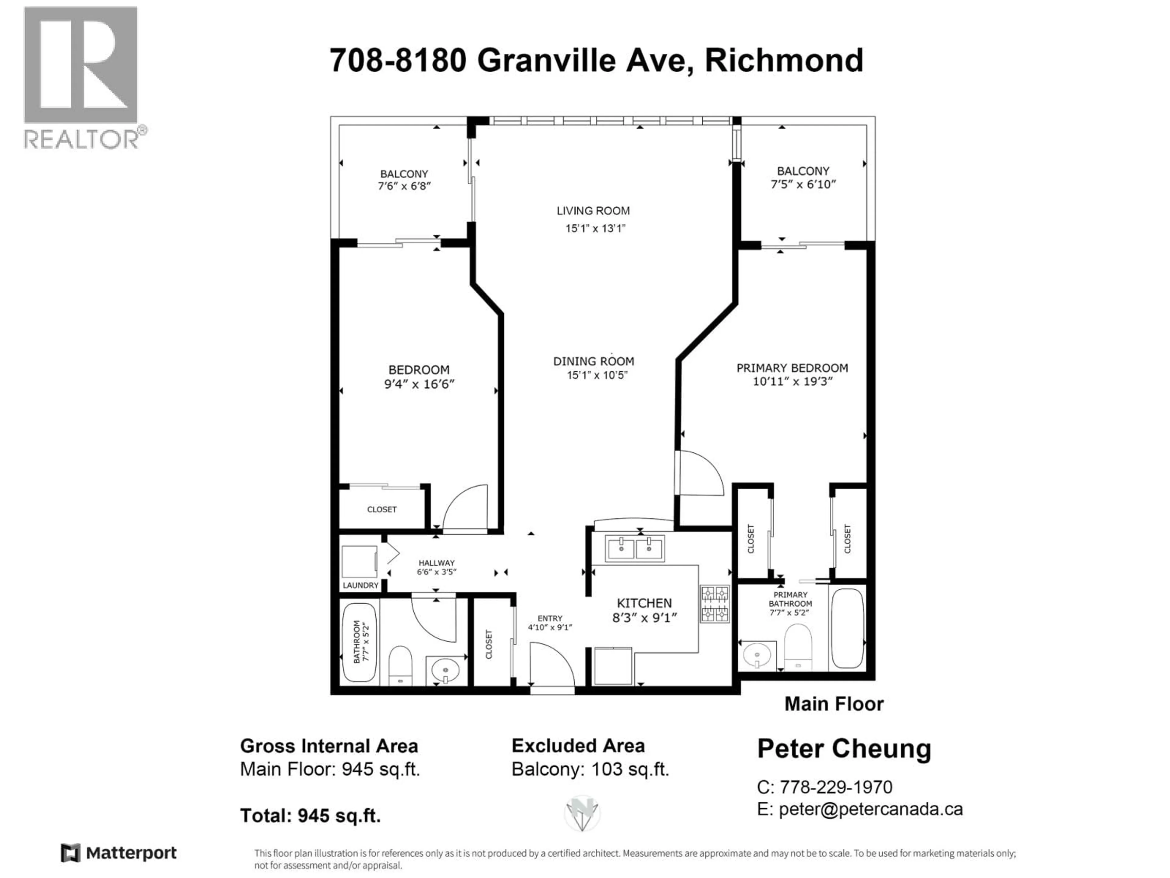 Floor plan for 708 - 8180 GRANVILLE AVENUE, Richmond British Columbia V6Y4G1