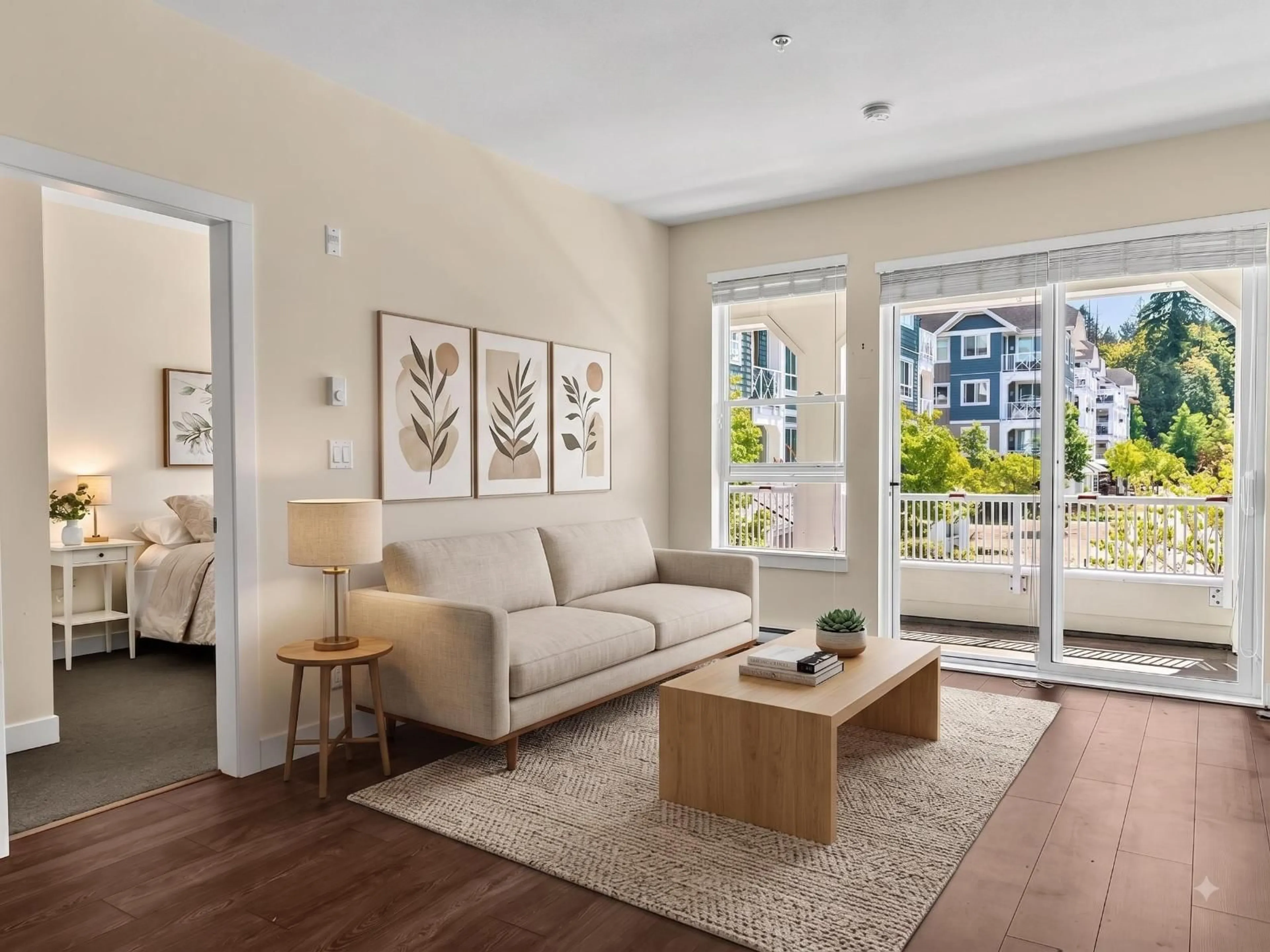 Living room with furniture, wood/laminate floor for 202 - 16398 64 AVENUE, Surrey British Columbia V3S6X6