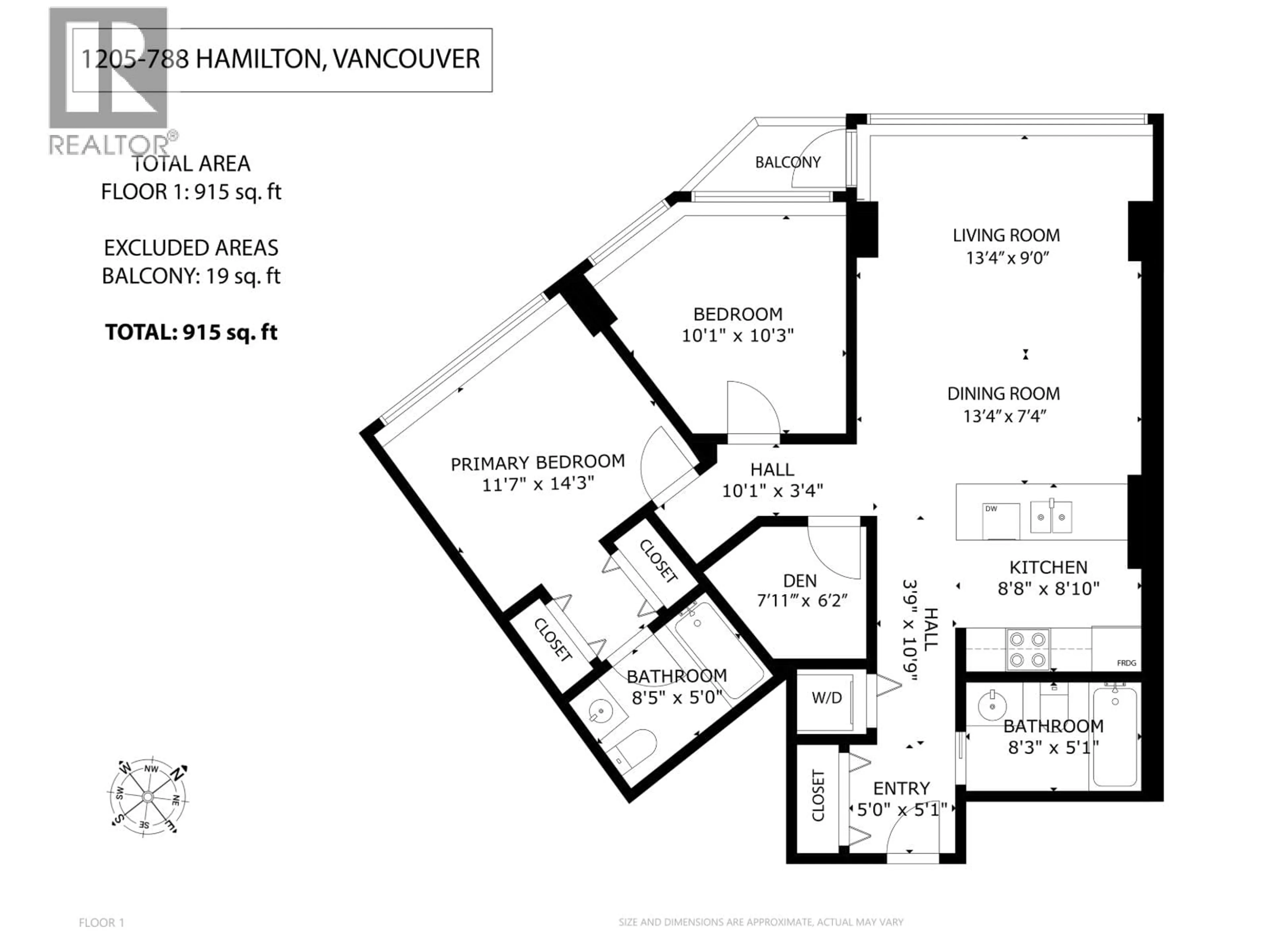 Floor plan for 1205 - 788 HAMILTON STREET, Vancouver British Columbia V6B0E9