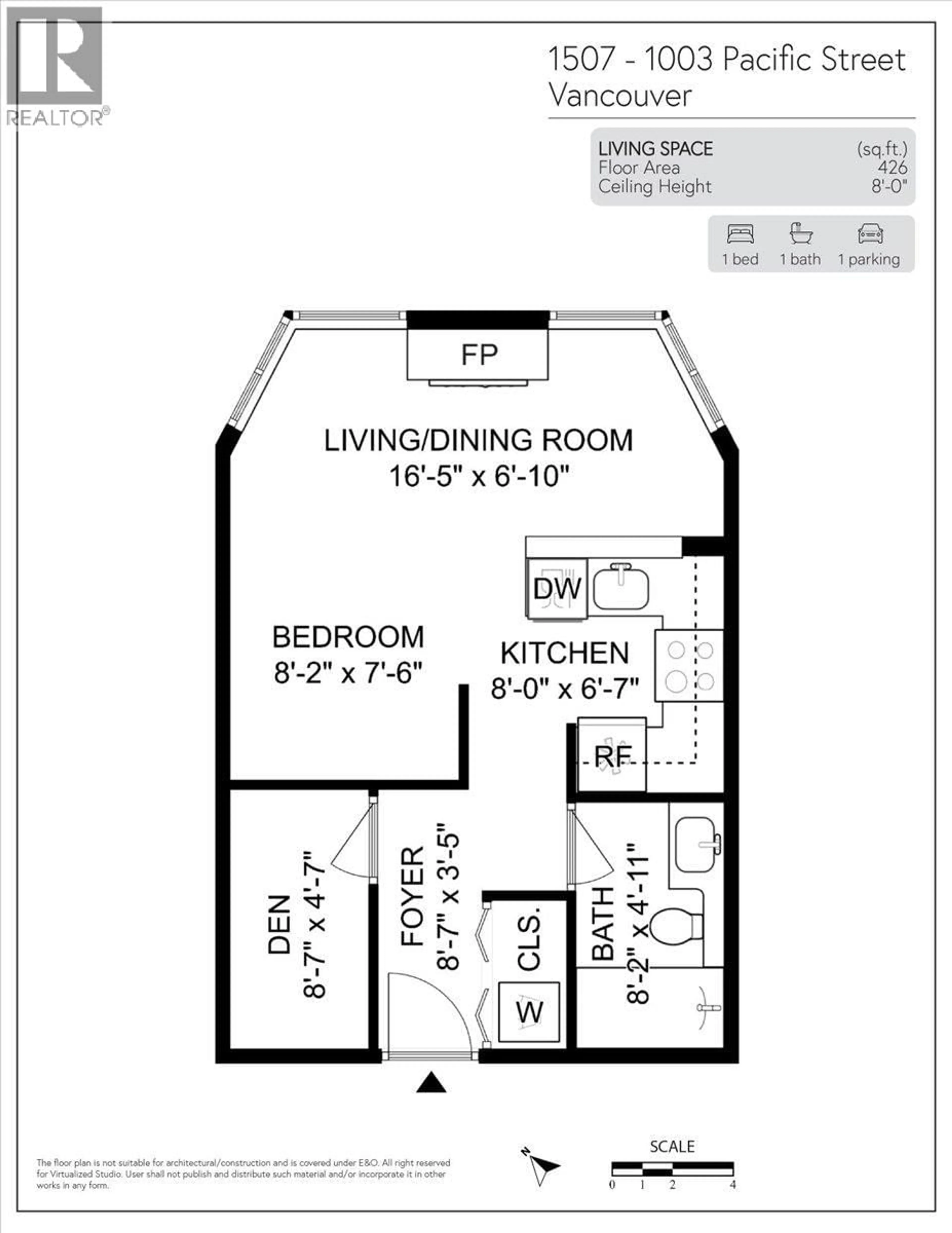 Floor plan for 1507 - 1003 PACIFIC STREET, Vancouver British Columbia V6E4P2