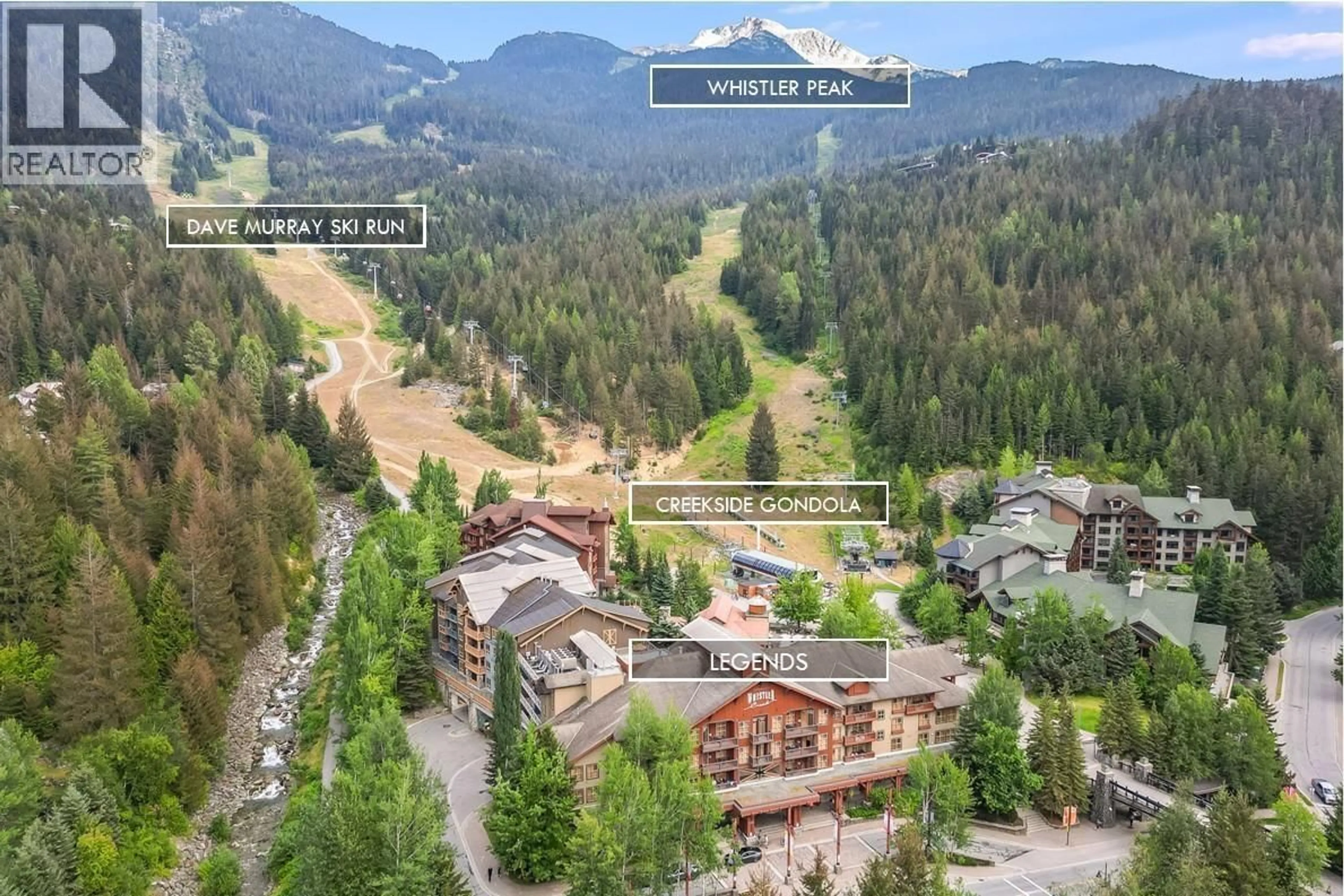 A pic from outside/outdoor area/front of a property/back of a property/a pic from drone, mountain view for 403D - 2036 LONDON LANE, Whistler British Columbia V8E0N7