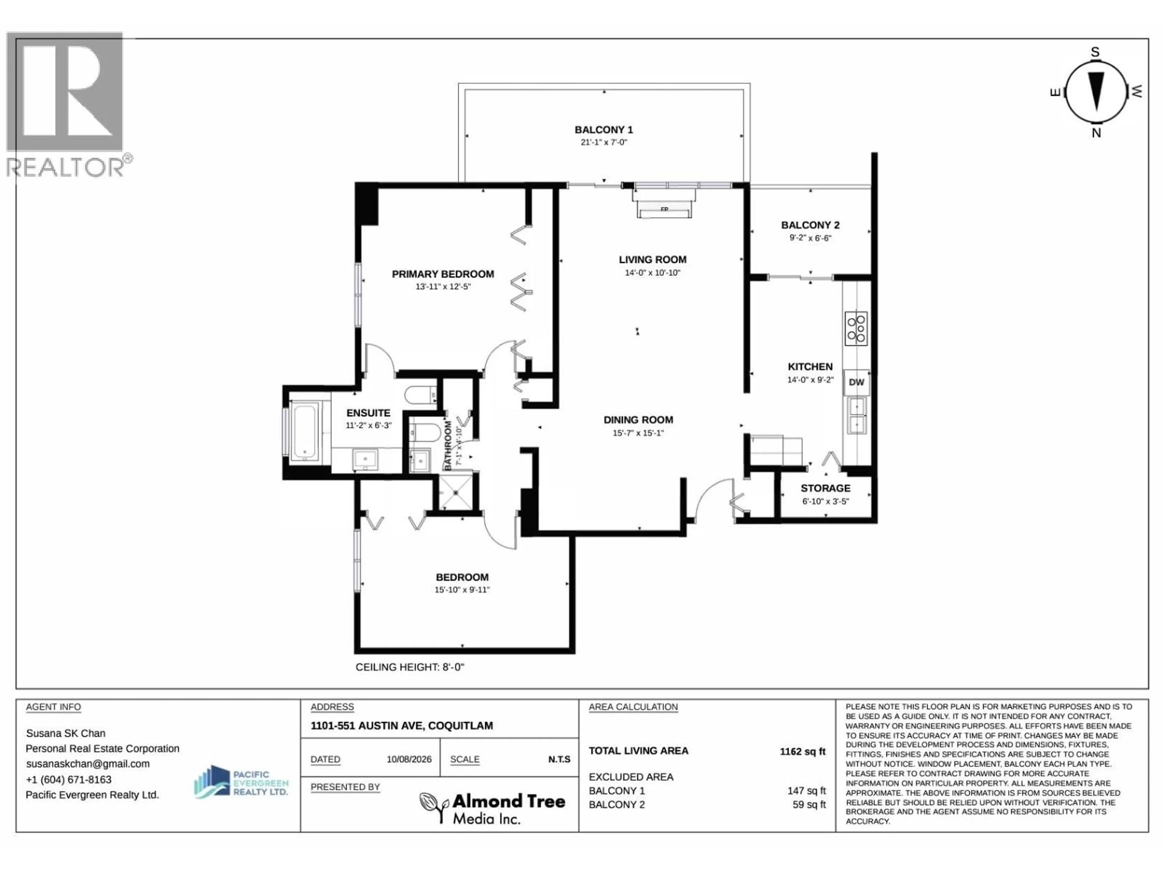 Floor plan for 1101 - 551 AUSTIN AVENUE, Coquitlam British Columbia V3K6R7