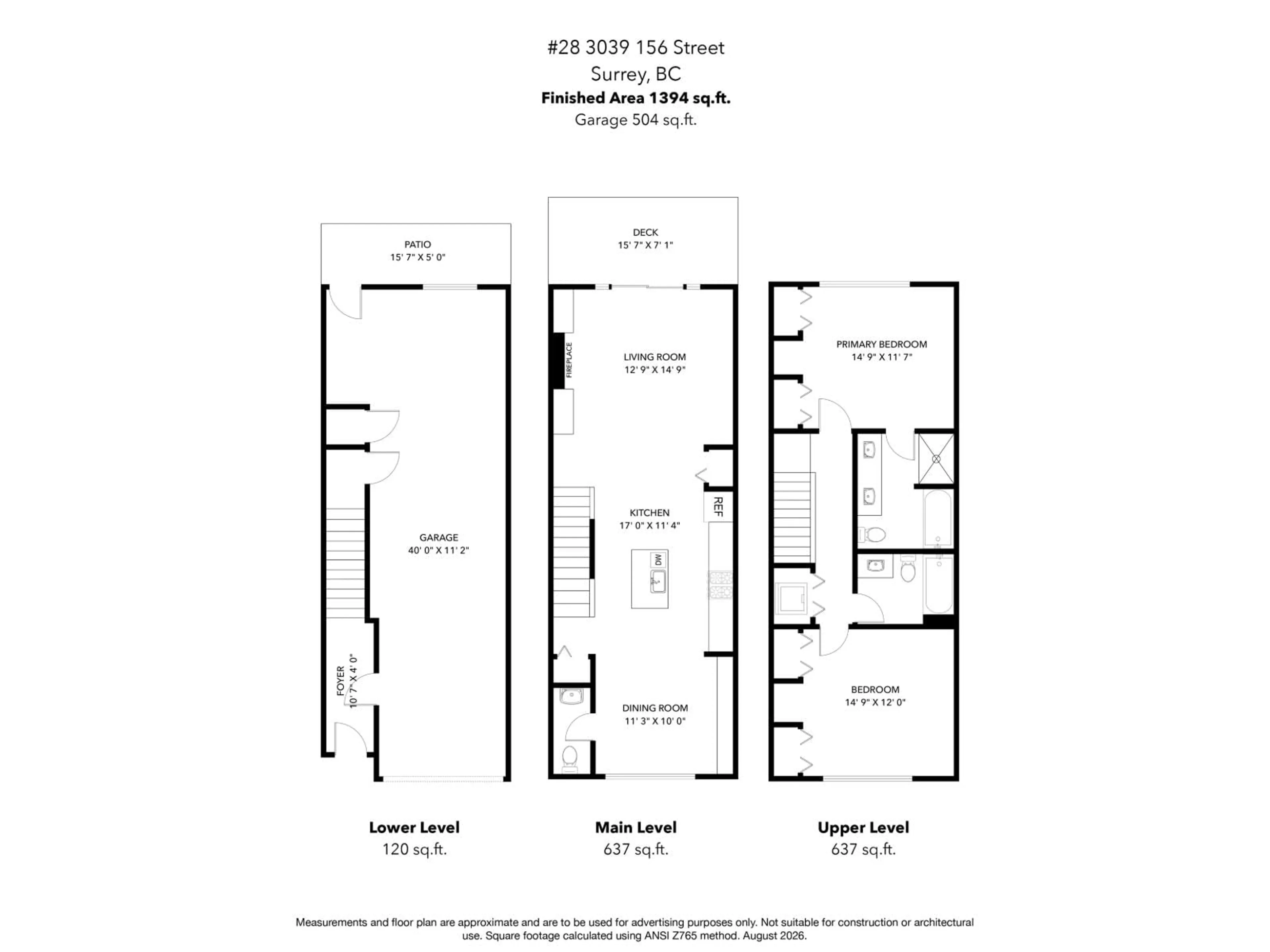 Floor plan for 28 - 3039 156 STREET, Surrey British Columbia V3Z6T5