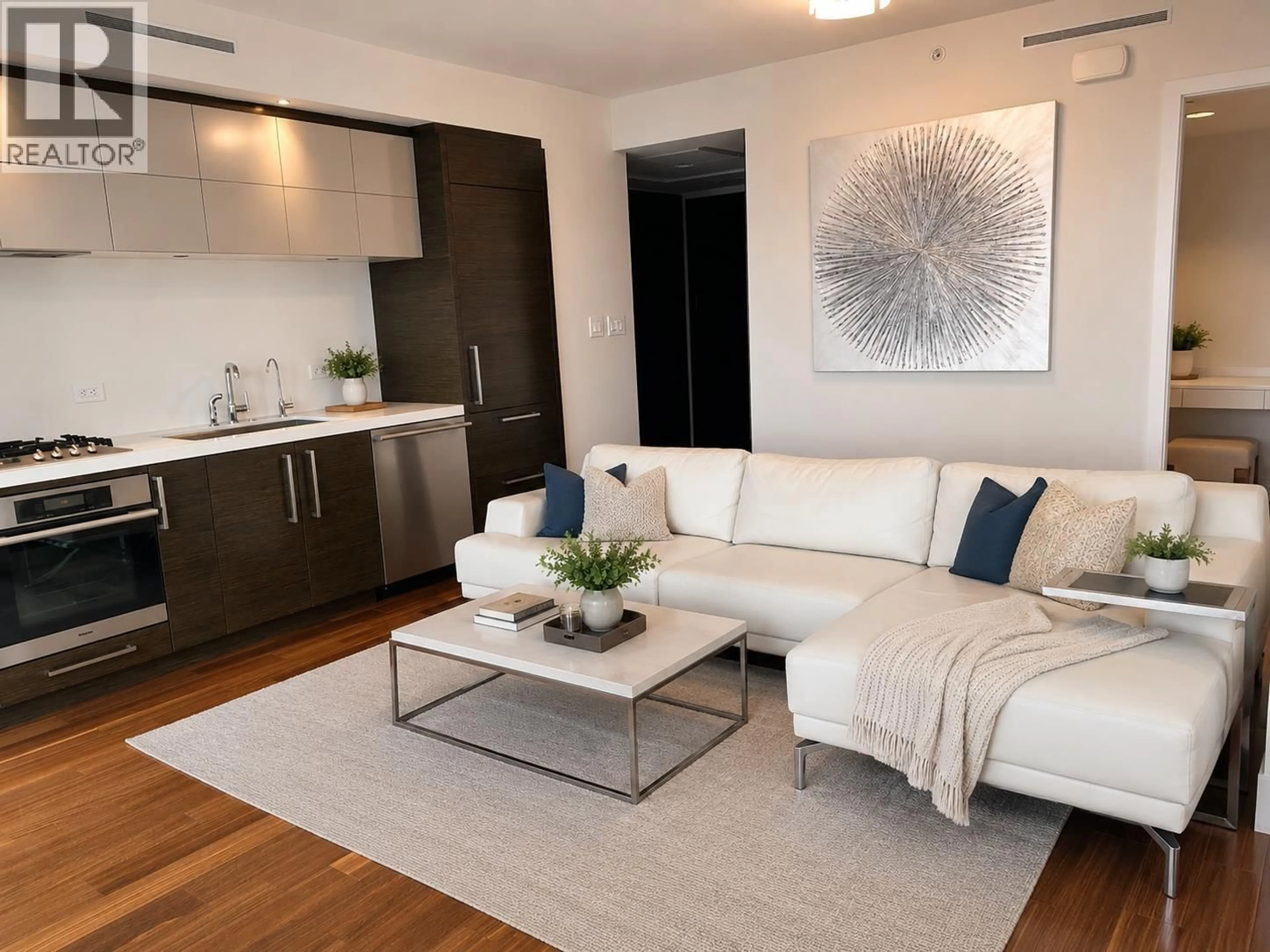 Living room with furniture, wood/laminate floor for 3203 - 667 HOWE STREET, Vancouver British Columbia V6C0B5