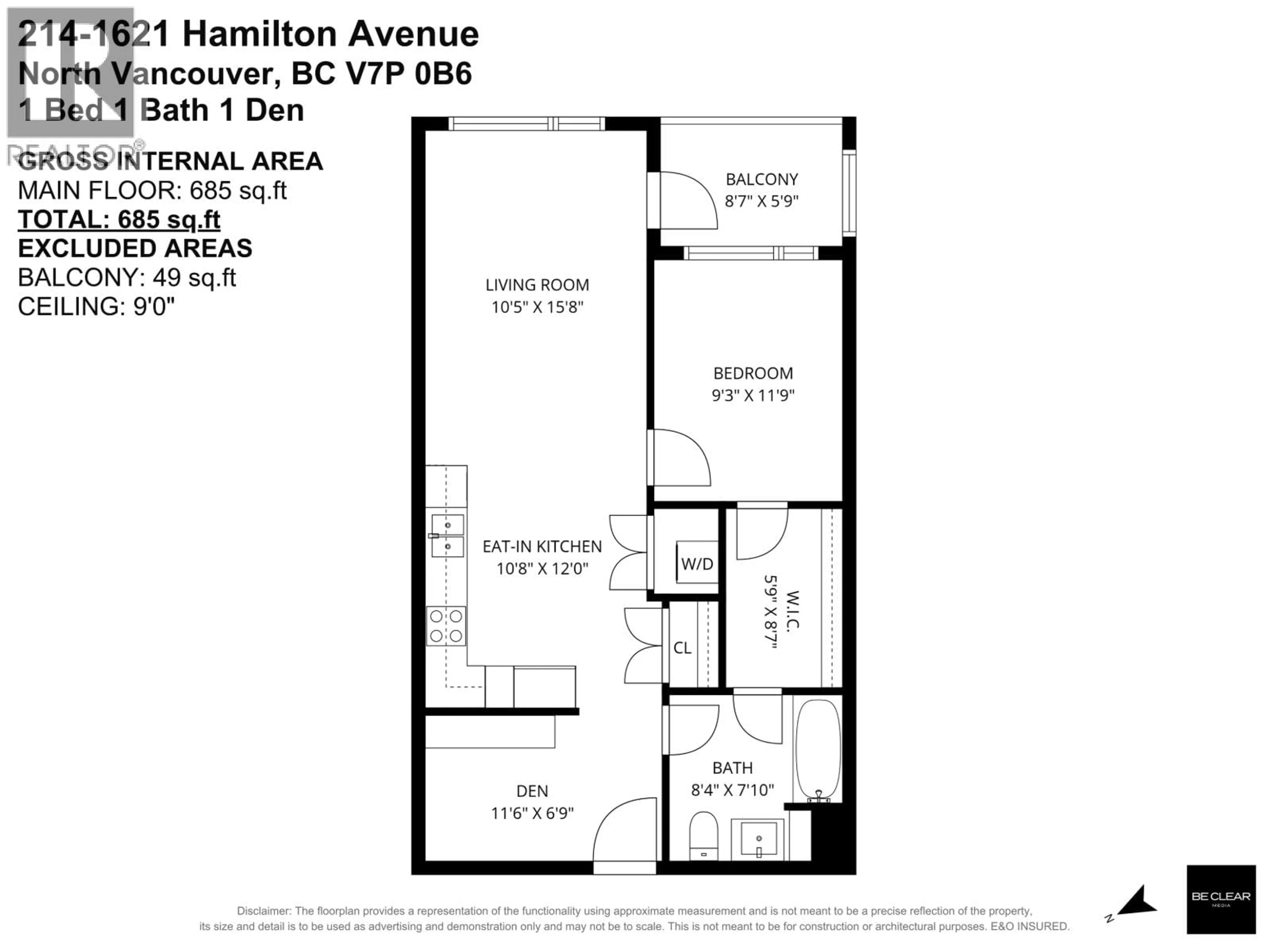 Floor plan for 214 - 1621 HAMILTON AVENUE, North Vancouver British Columbia V7P0B6