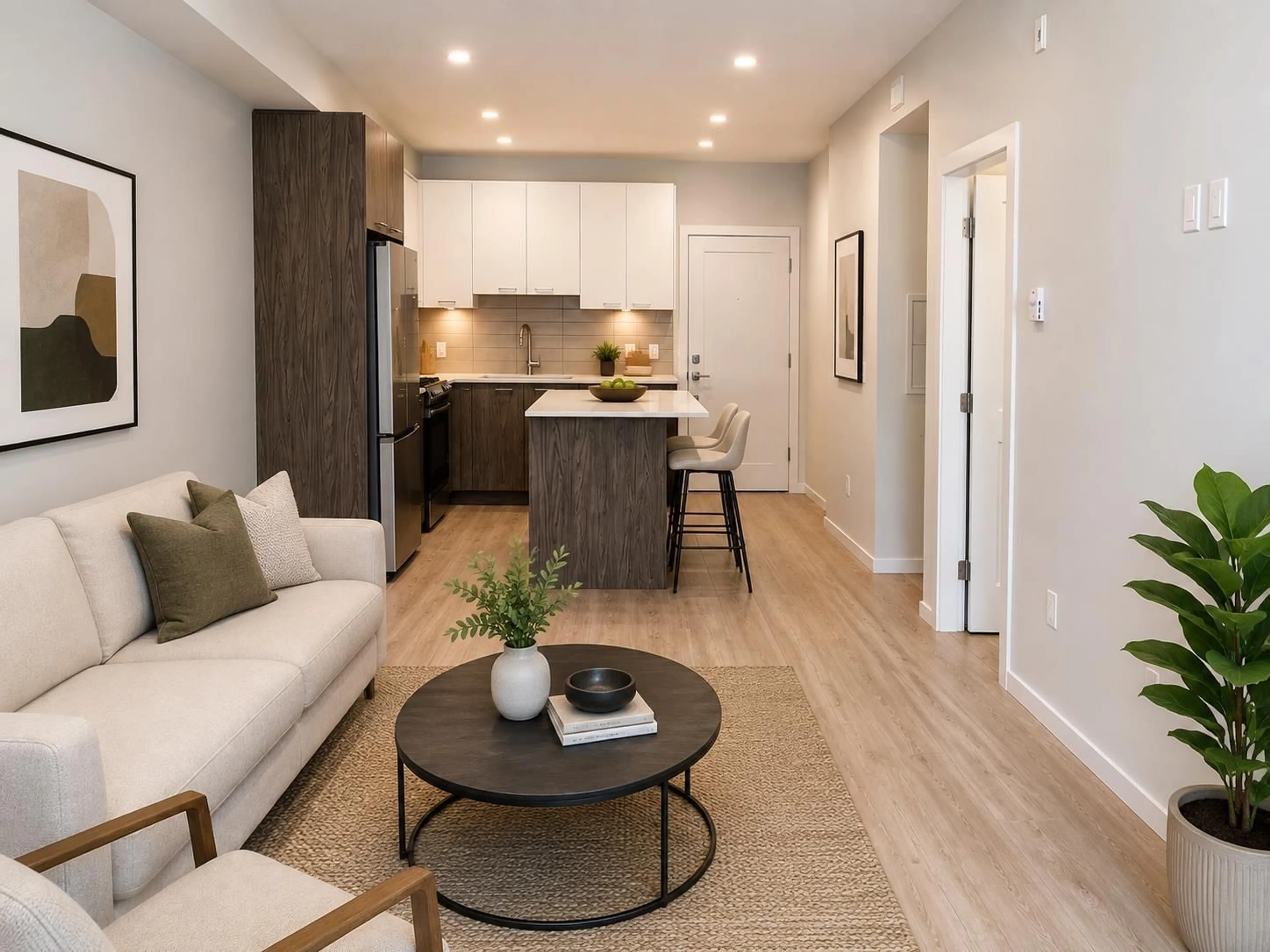 Open concept kitchen, wood/laminate floor for 514 - 3317 148 STREET, Surrey British Columbia V4P0H9