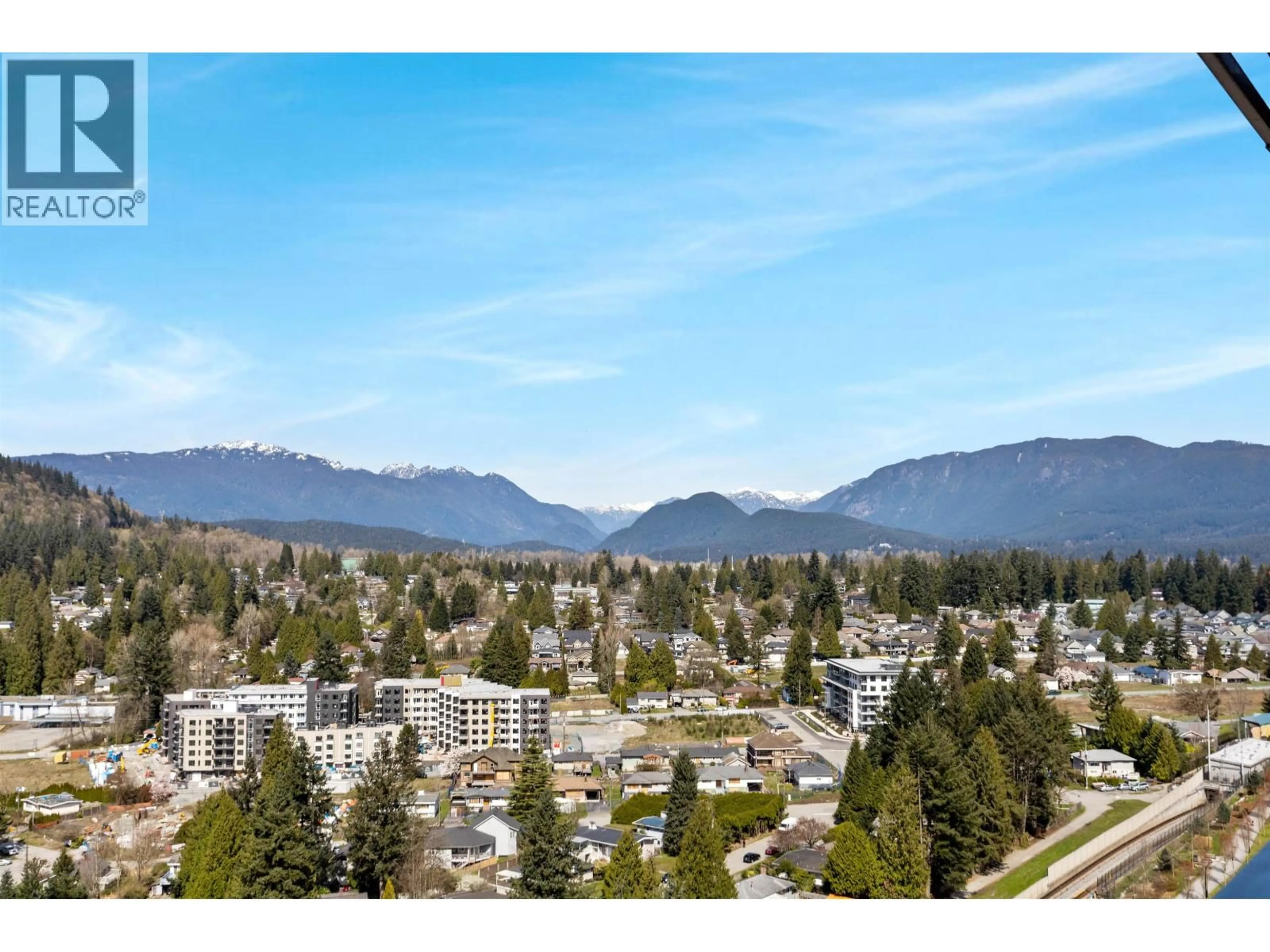 A pic from outside/outdoor area/front of a property/back of a property/a pic from drone, mountain view for 2501 - 602 COMO LAKE AVENUE, Coquitlam British Columbia V3J0G2