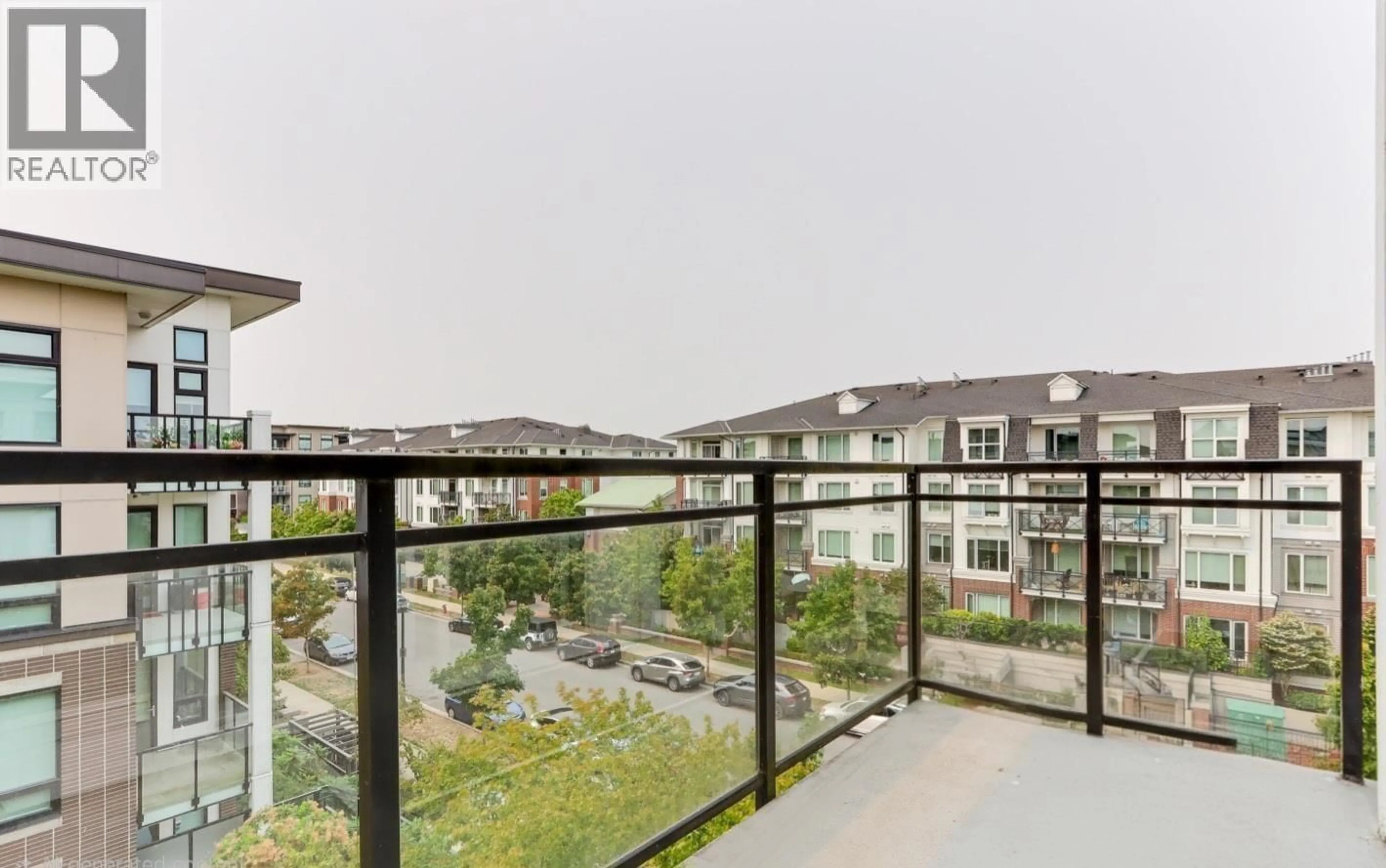 Balcony in the apartment, city buildings view from balcony for 432 - 9500 ODLIN ROAD, Richmond British Columbia V6X0H5