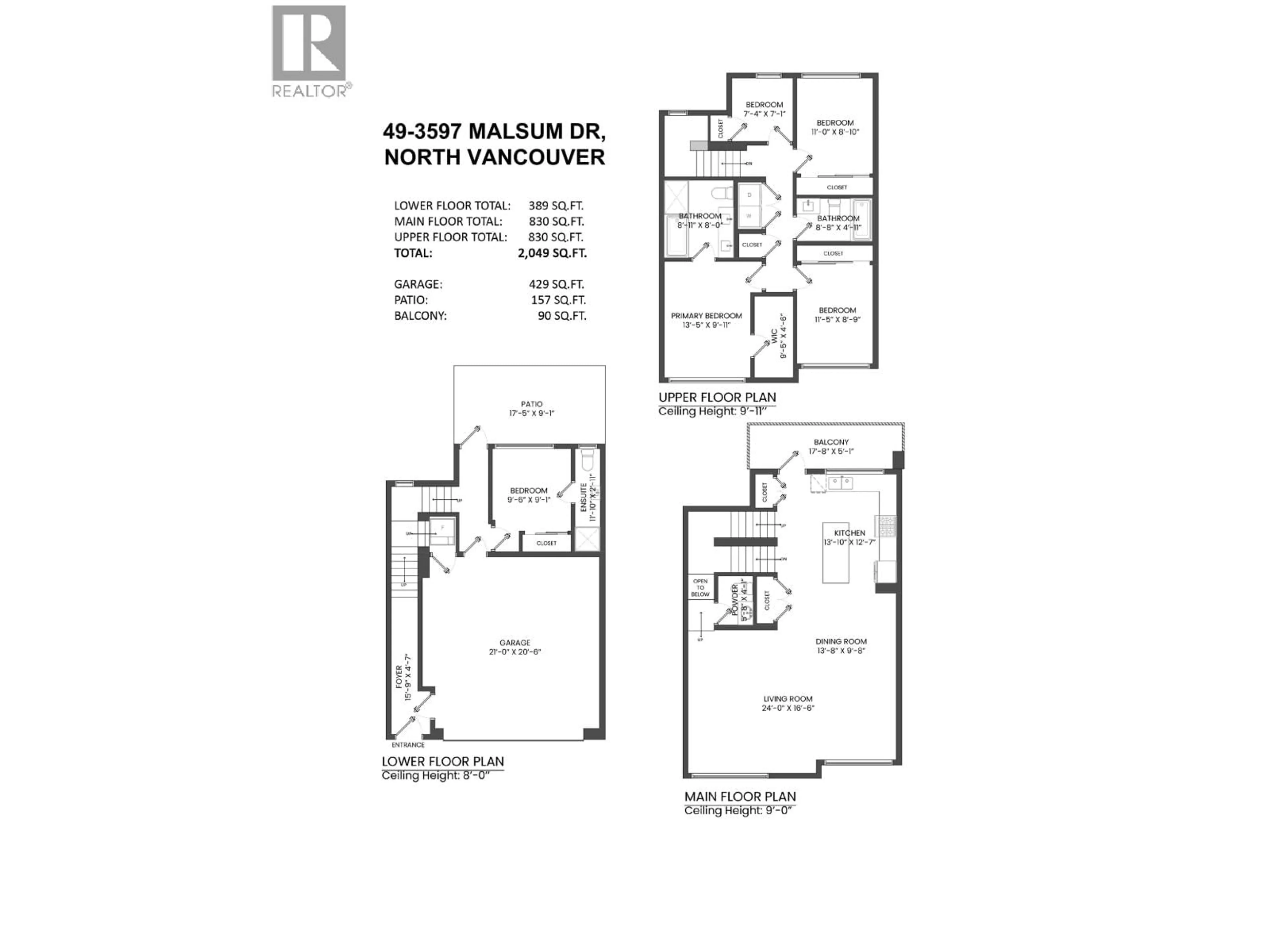 Floor plan for 49 - 3597 MALSUM DRIVE, North Vancouver British Columbia V7G0B2
