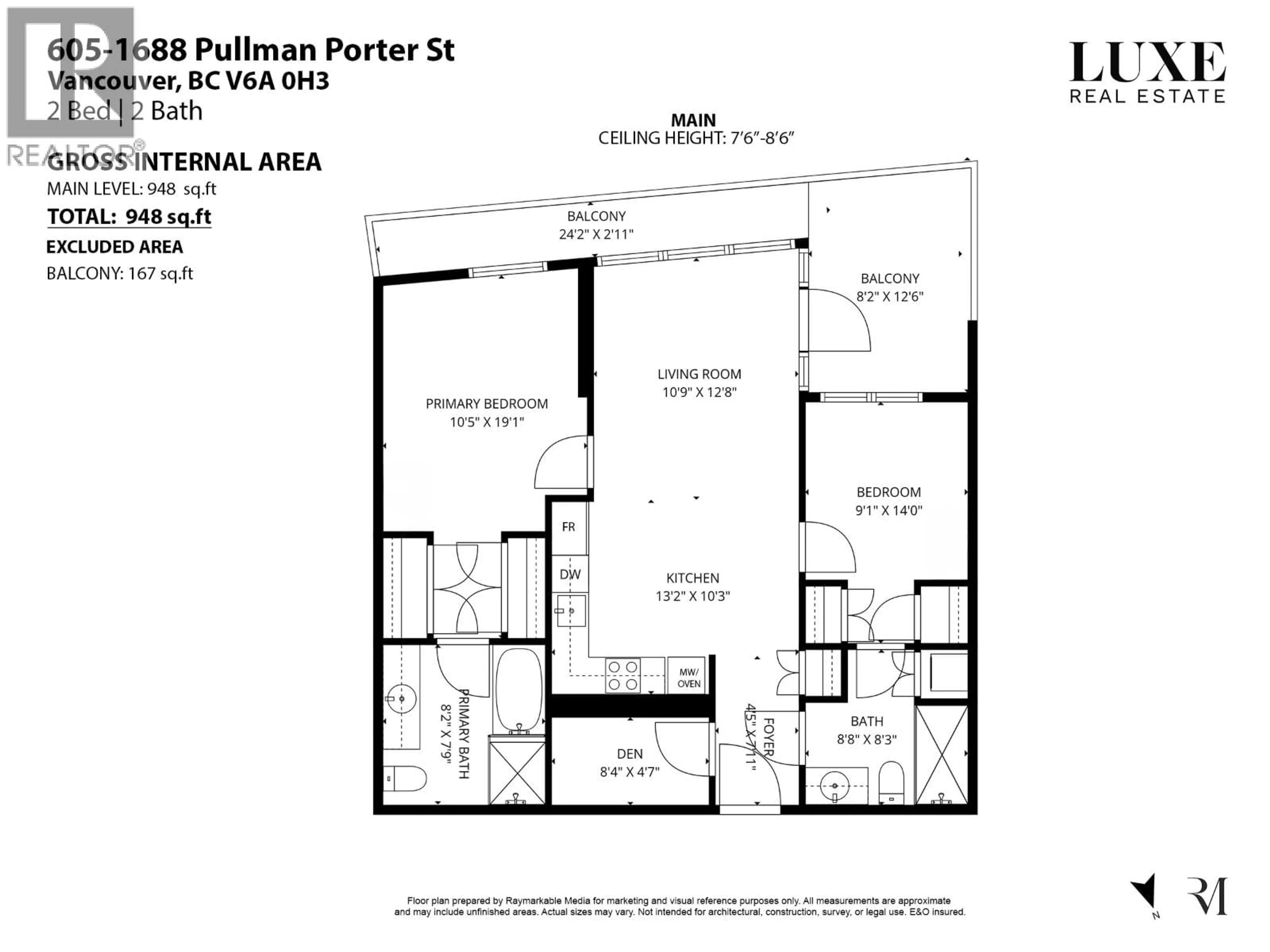 Floor plan for 605 - 1688 PULLMAN PORTER STREET, Vancouver British Columbia V6A0H4