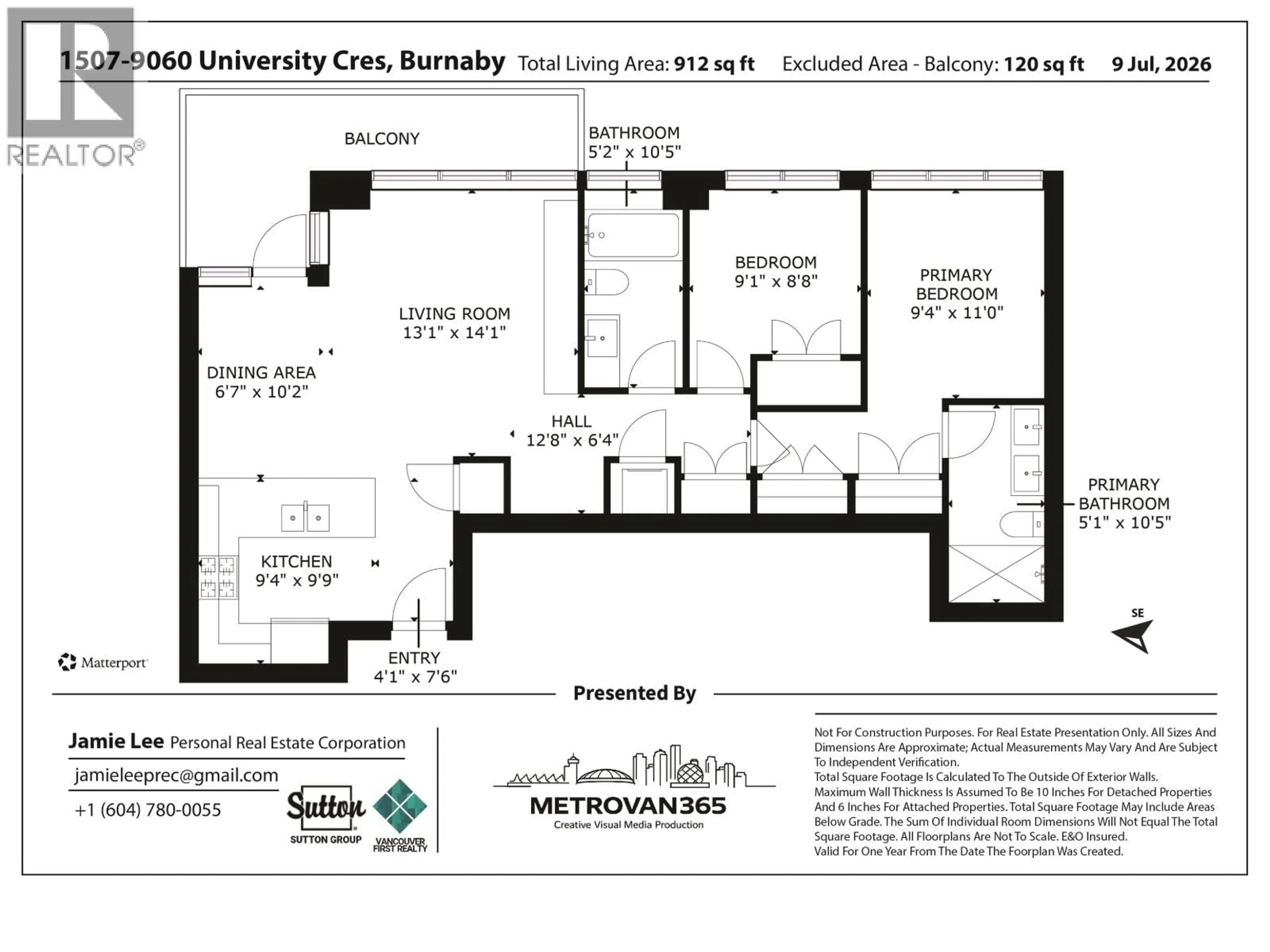 Floor plan for 1507 - 9060 UNIVERSITY CRESCENT, Burnaby British Columbia V5A0E1