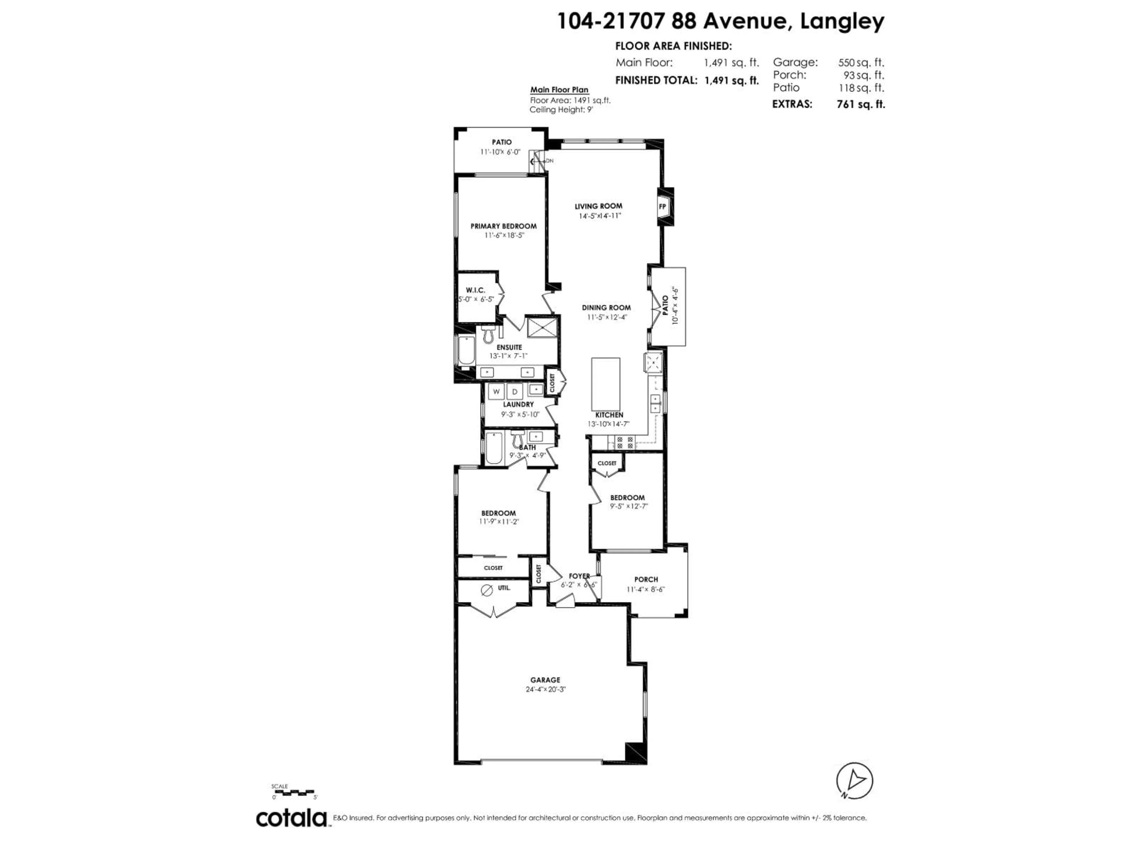 Floor plan for 104 - 21707 88 AVENUE, Langley British Columbia V1M3S7