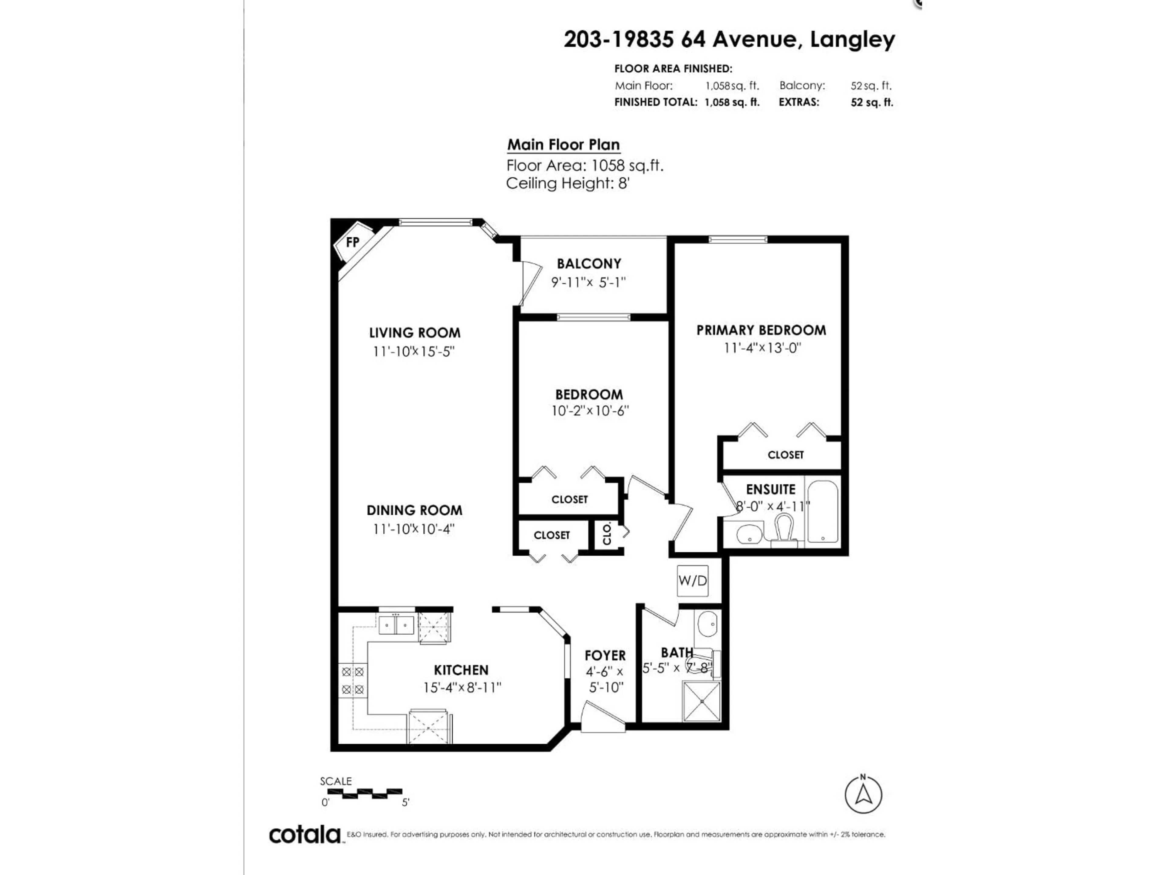 Floor plan for 203 - 19835 64 AVENUE, Langley British Columbia V2Y1L8