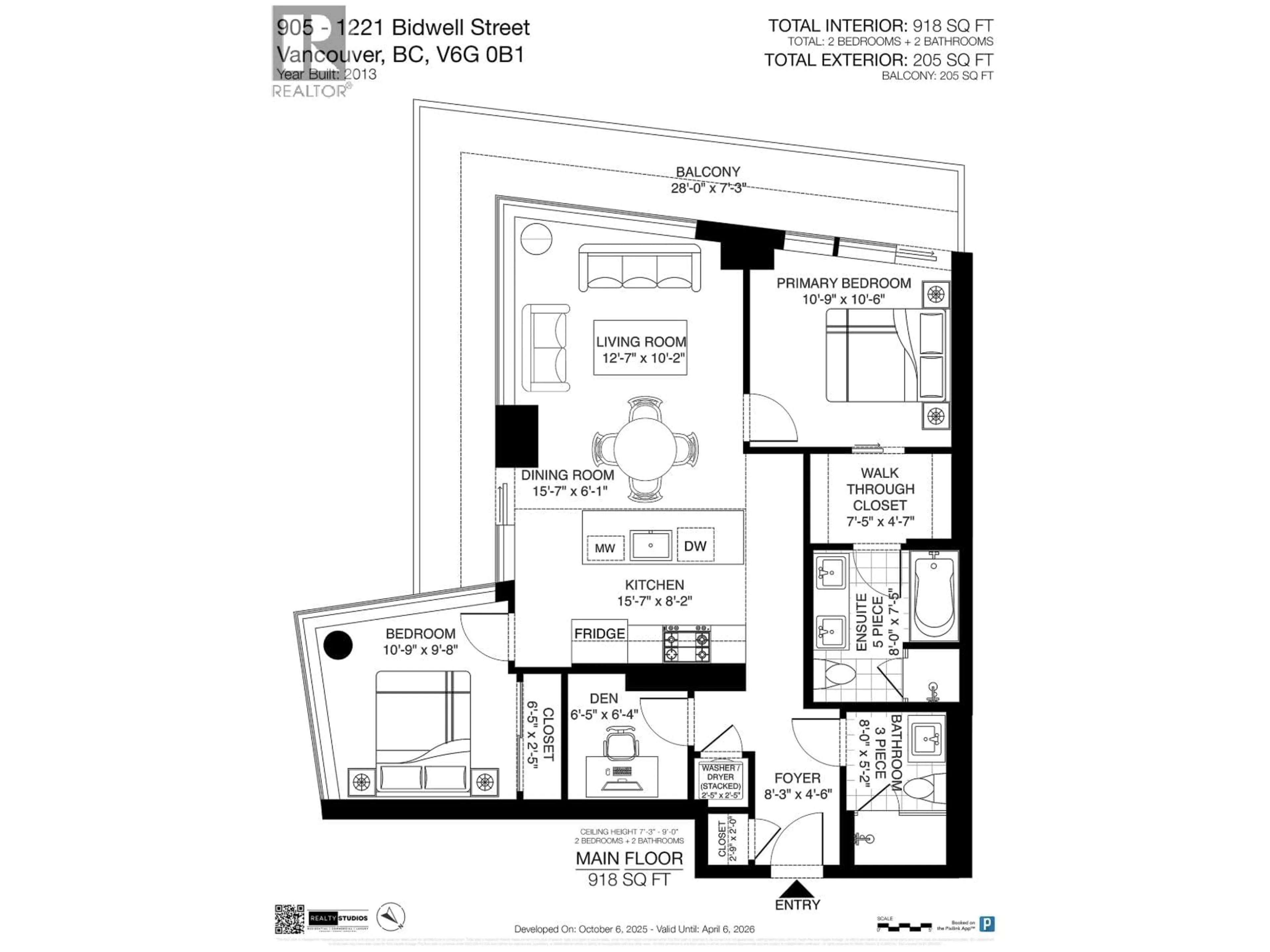 Floor plan for 905 - 1221 BIDWELL STREET, Vancouver British Columbia V6G0B1