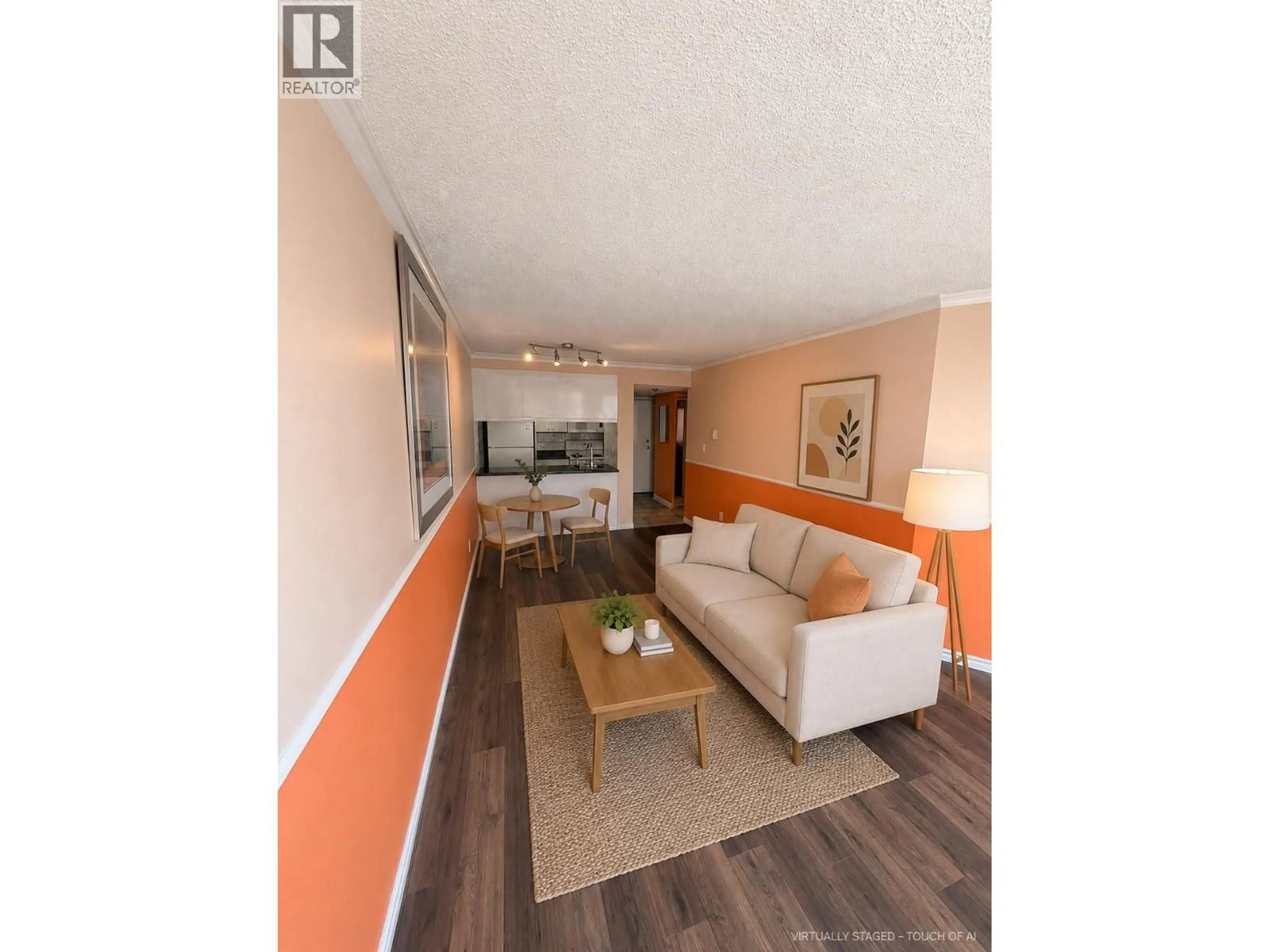 Living room with furniture, wood/laminate floor for 605 - 1270 ROBSON STREET, Vancouver British Columbia V6E3Z6