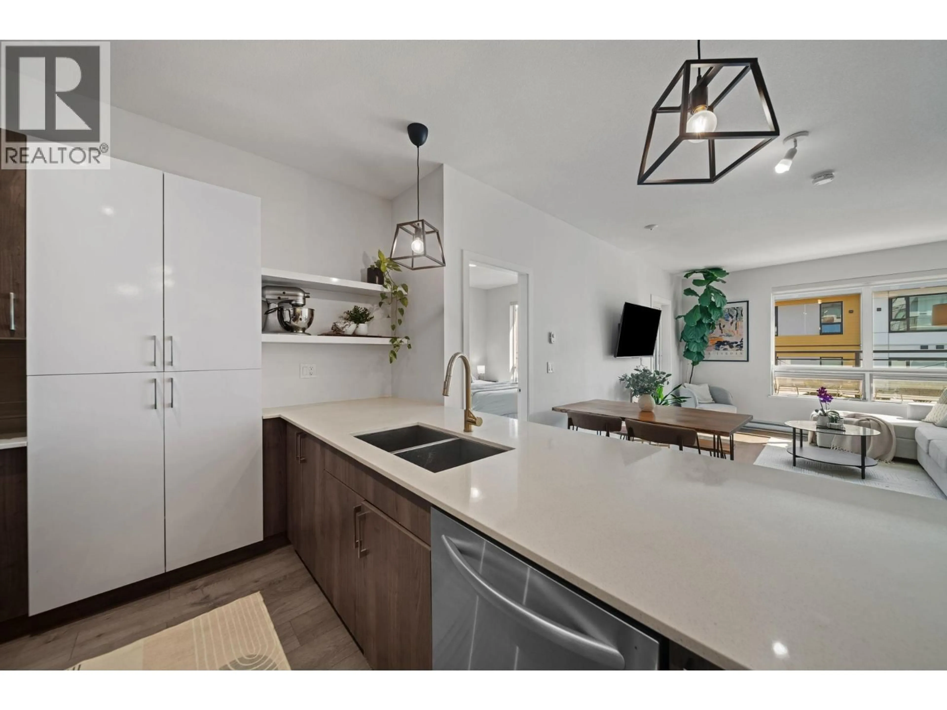 Contemporary kitchen, ceramic/tile floor for 405 - 630 COMO LAKE AVENUE, Coquitlam British Columbia V3J0E4