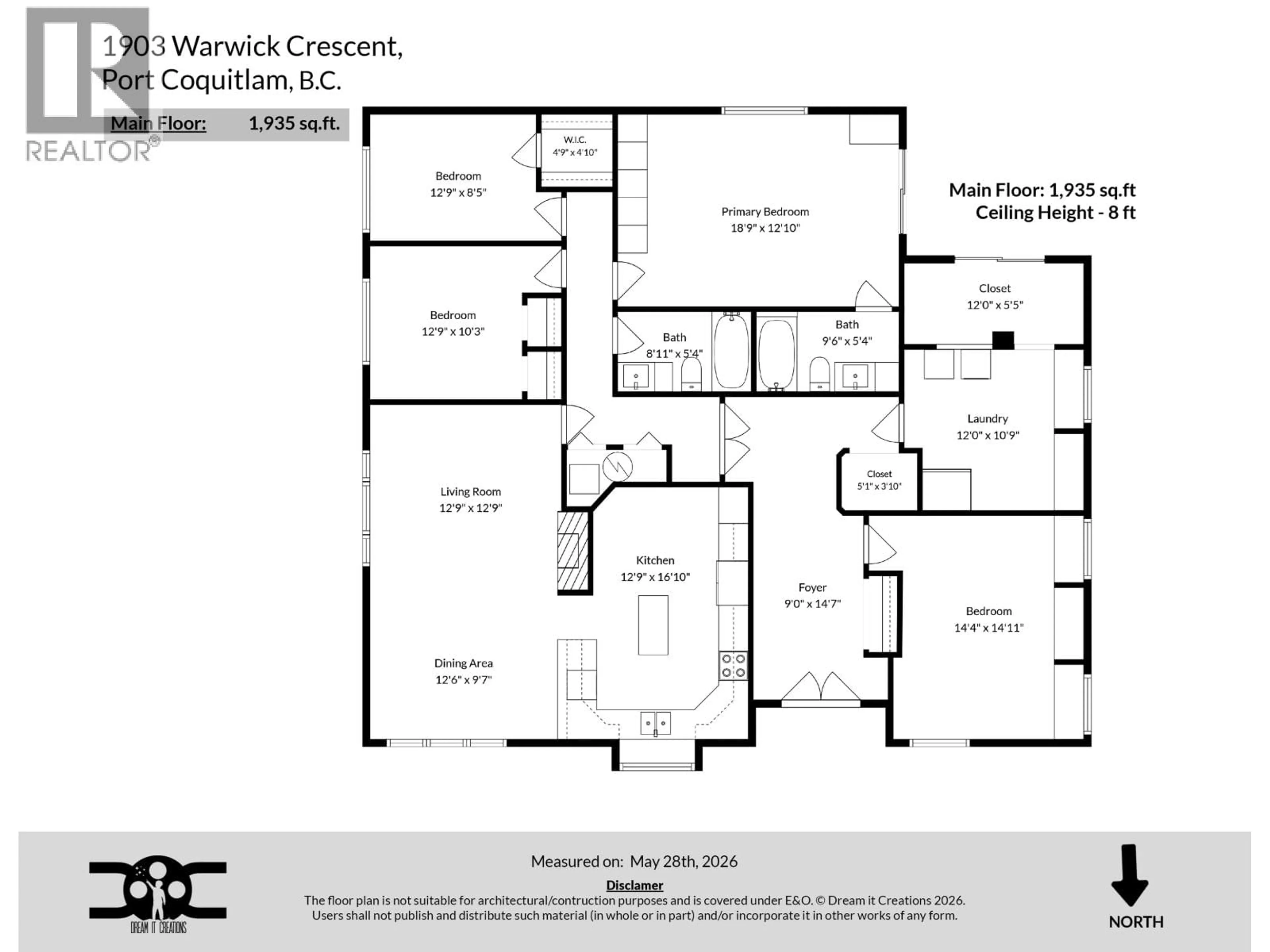 Floor plan for 1908 WARWICK CRESCENT, Port Coquitlam British Columbia V3C1L8