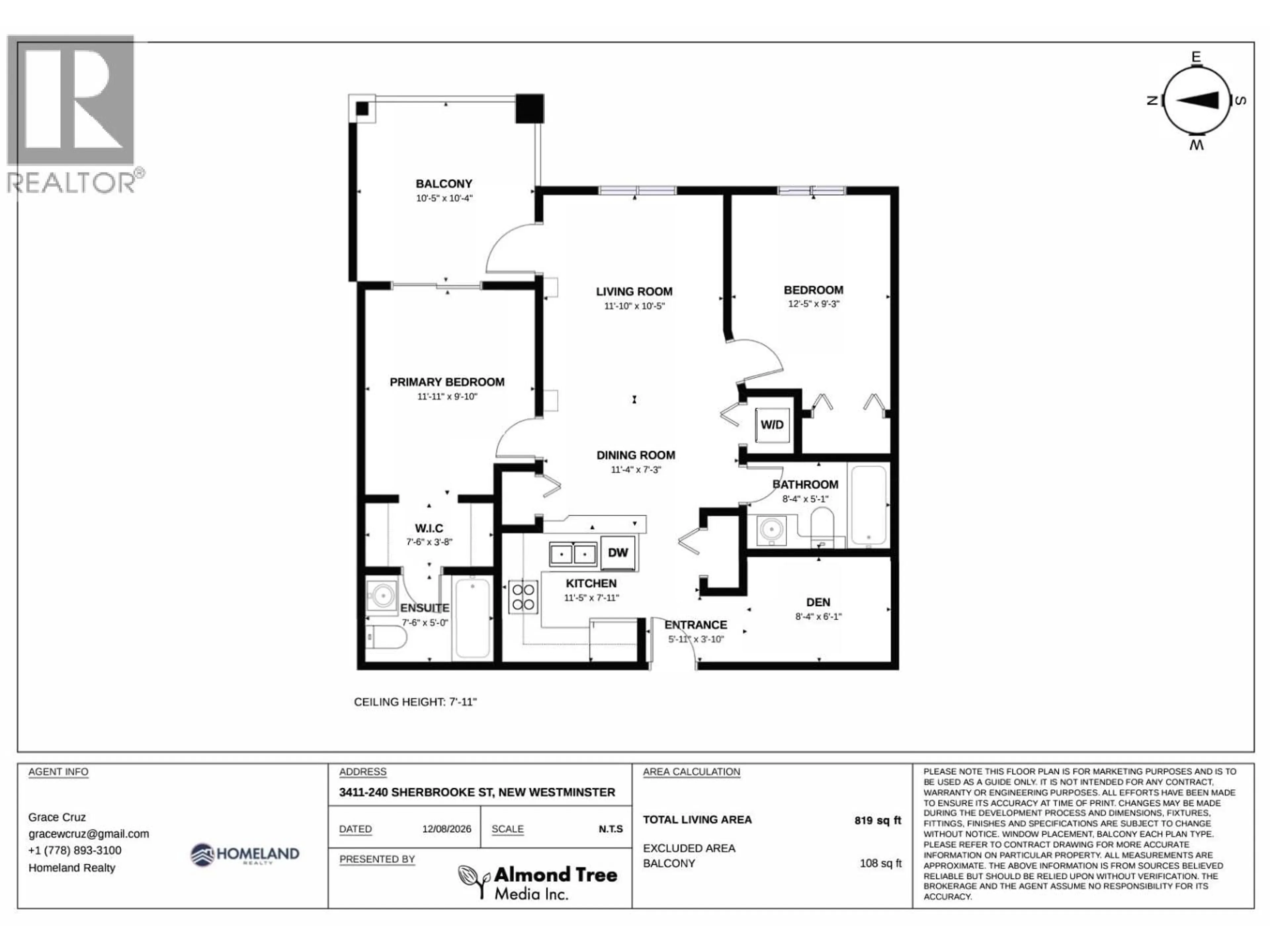 Floor plan for 3411 - 240 SHERBROOKE STREET, New Westminster British Columbia V3L0A4