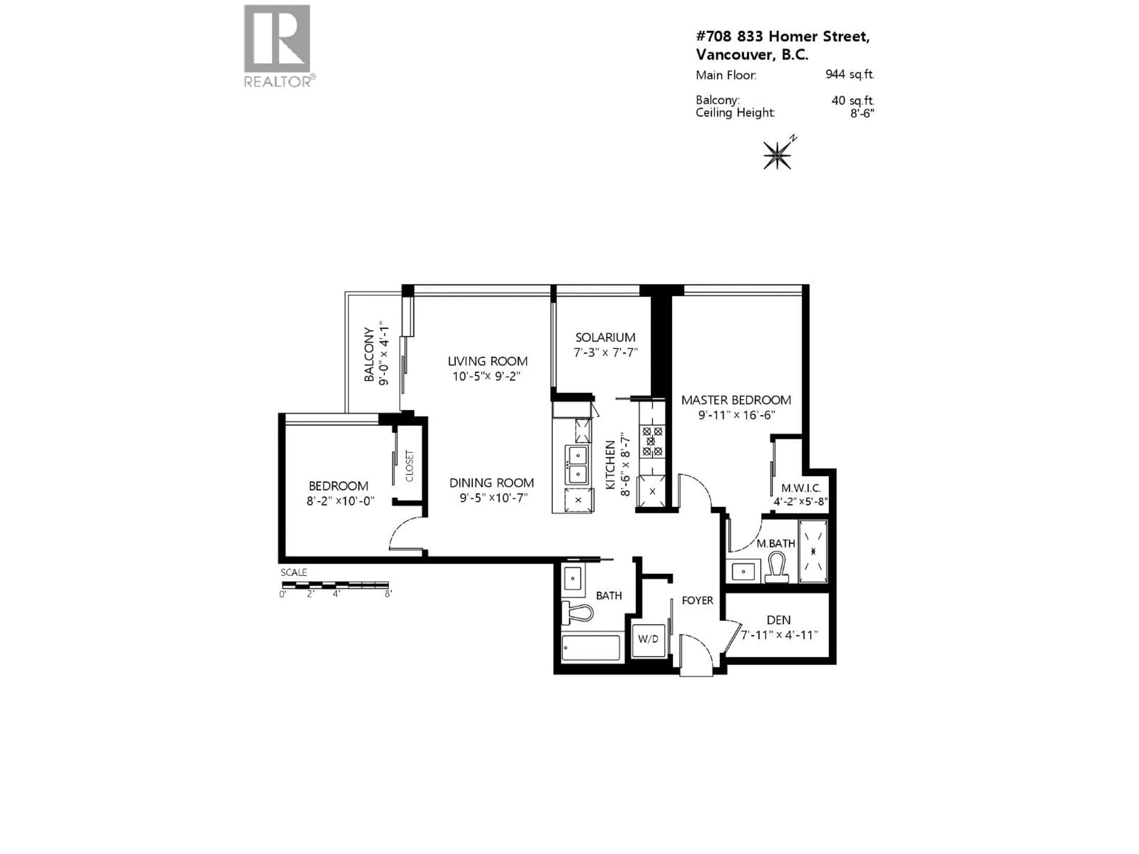 Floor plan for 708 - 833 HOMER STREET, Vancouver British Columbia V6B0H4