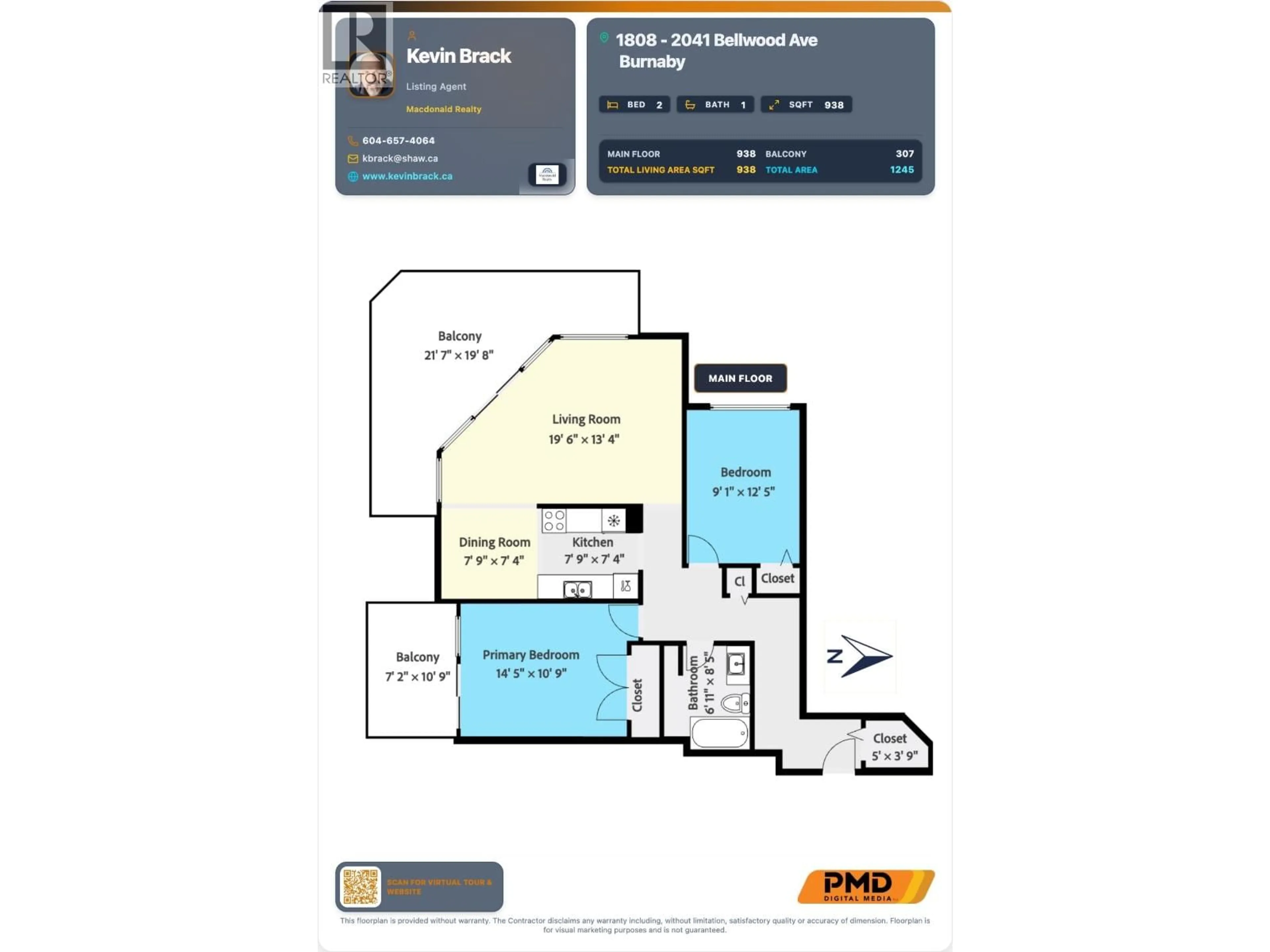 Floor plan for 1808 - 2041 BELLWOOD AVENUE, Burnaby British Columbia V5B4V5