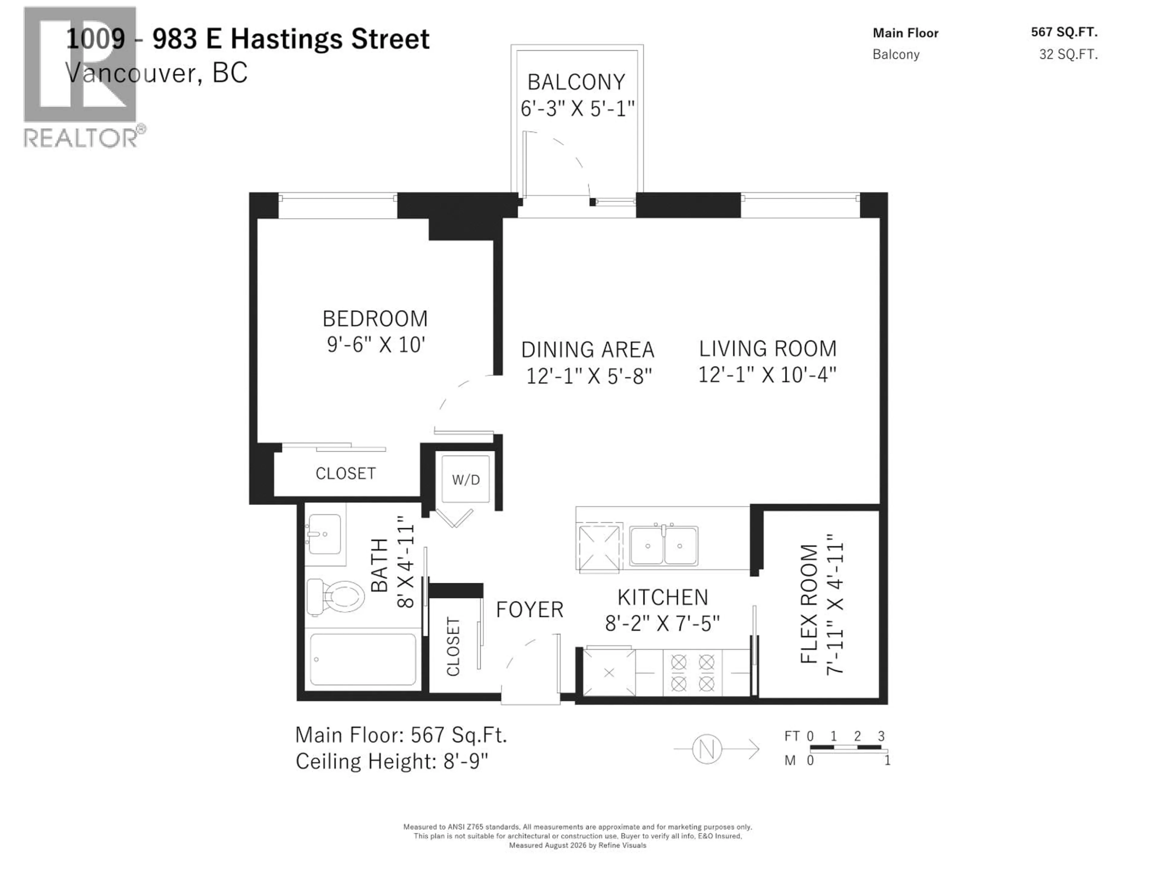 Floor plan for 1009 - 983 HASTINGS STREET, Vancouver British Columbia V6A0G9