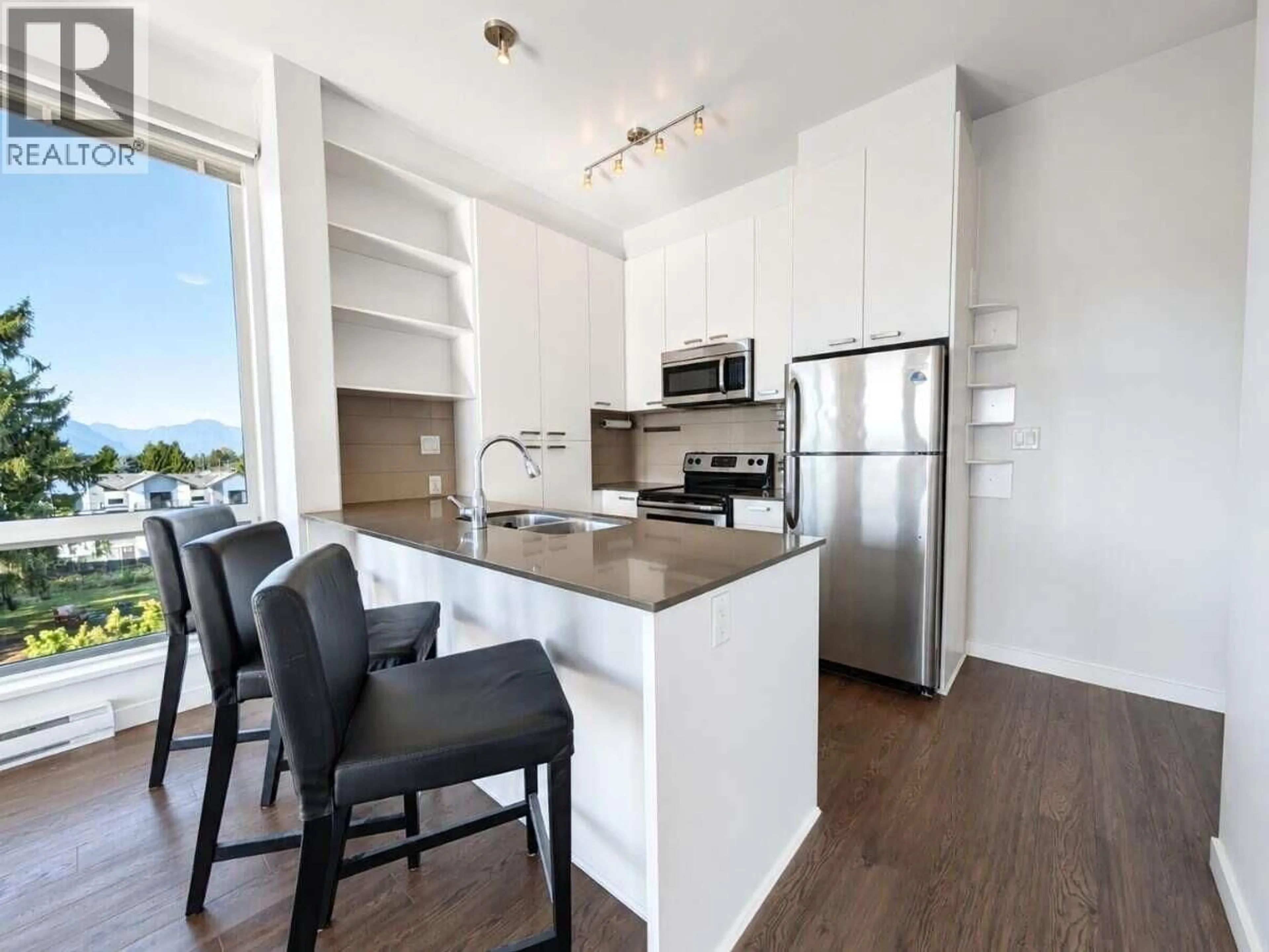 Open concept kitchen, wood/laminate floor for 403 - 20331 DEWDNEY TRUNK ROAD, Maple Ridge British Columbia V2X3C9