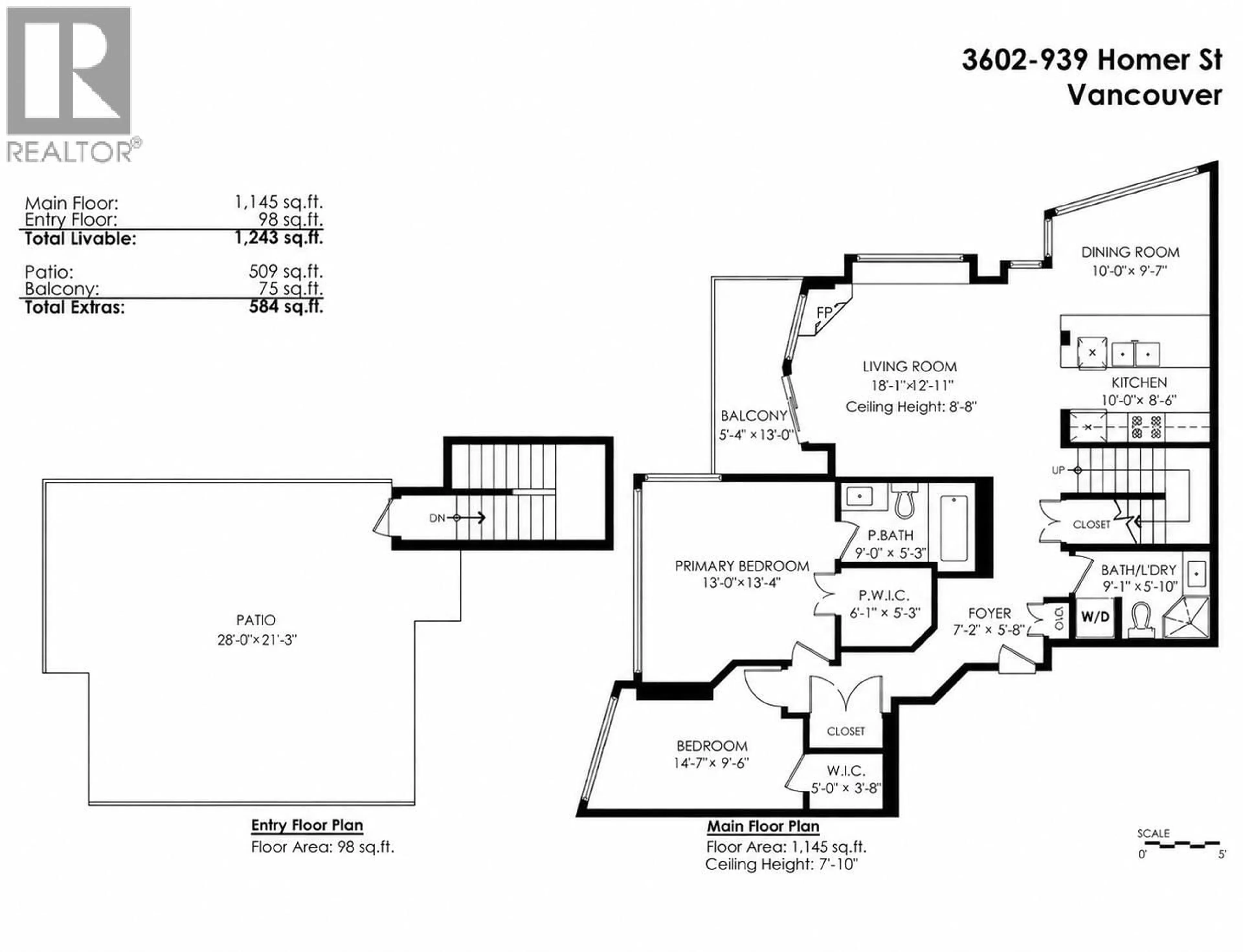 Floor plan for 3602 - 939 HOMER STREET, Vancouver British Columbia V6B2W6
