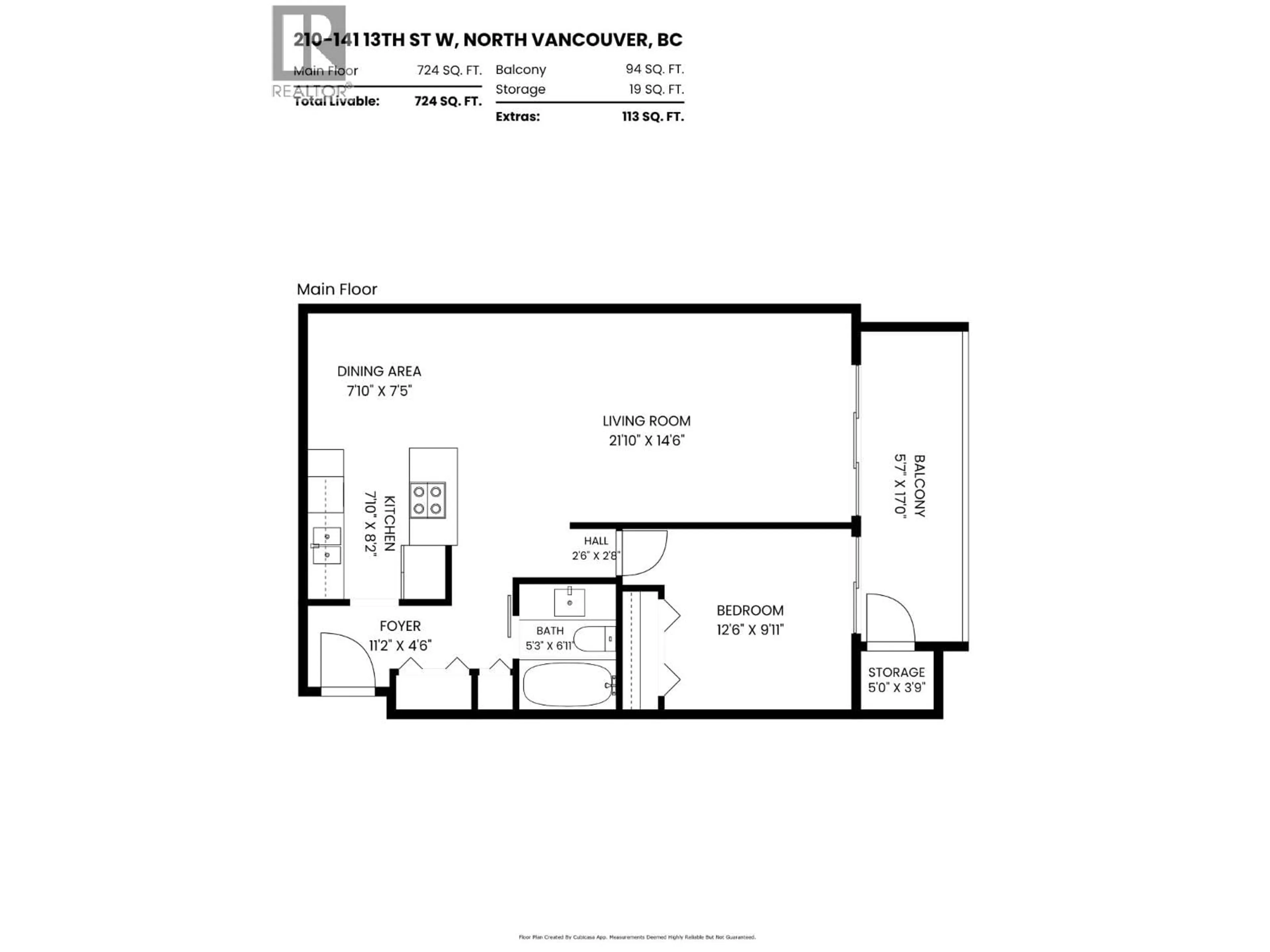 Floor plan for 210 - 141 13TH STREET, North Vancouver British Columbia V7M1N5
