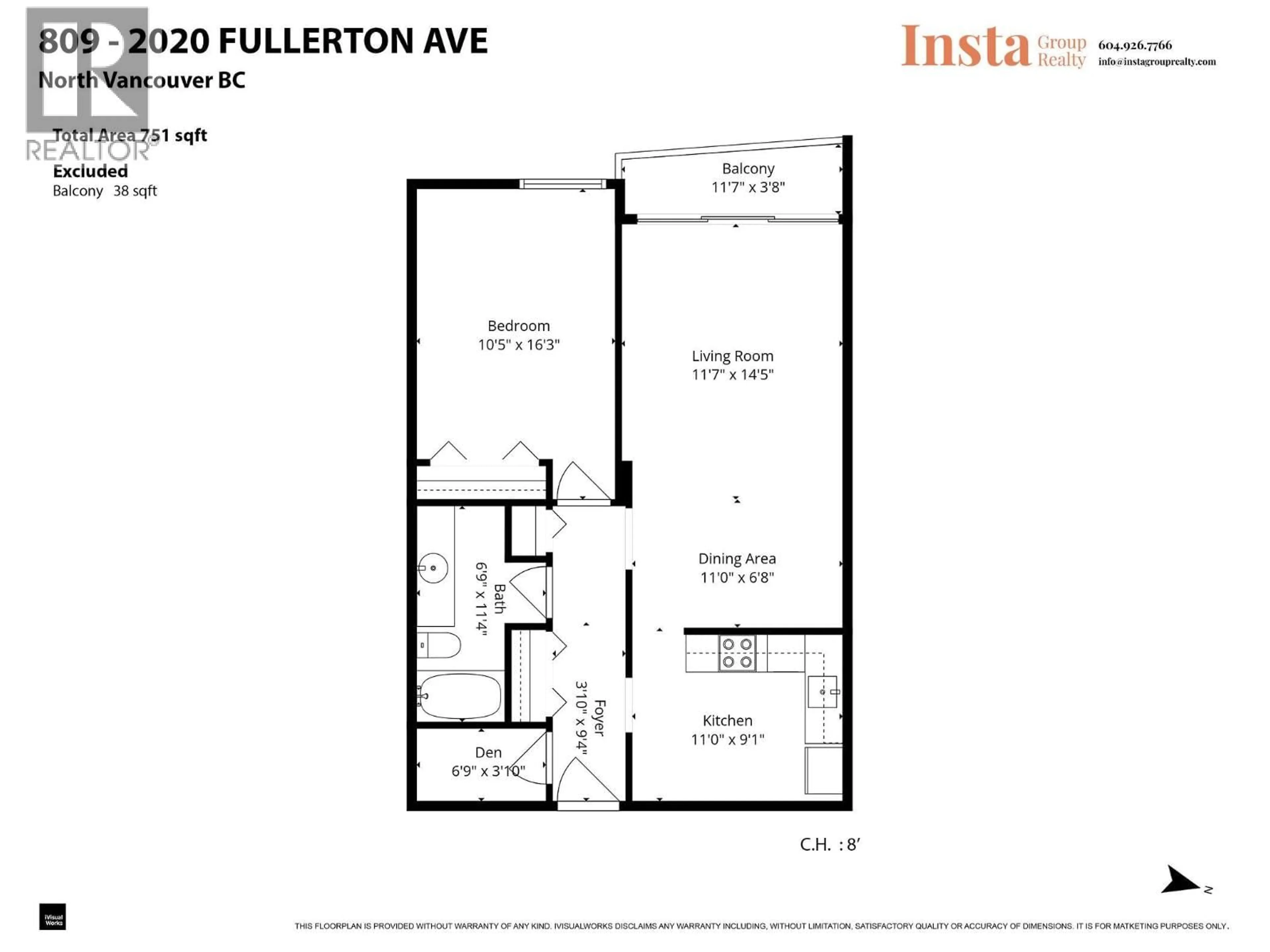 Floor plan for 809 - 2020 FULLERTON AVENUE, North Vancouver British Columbia V7P3G3