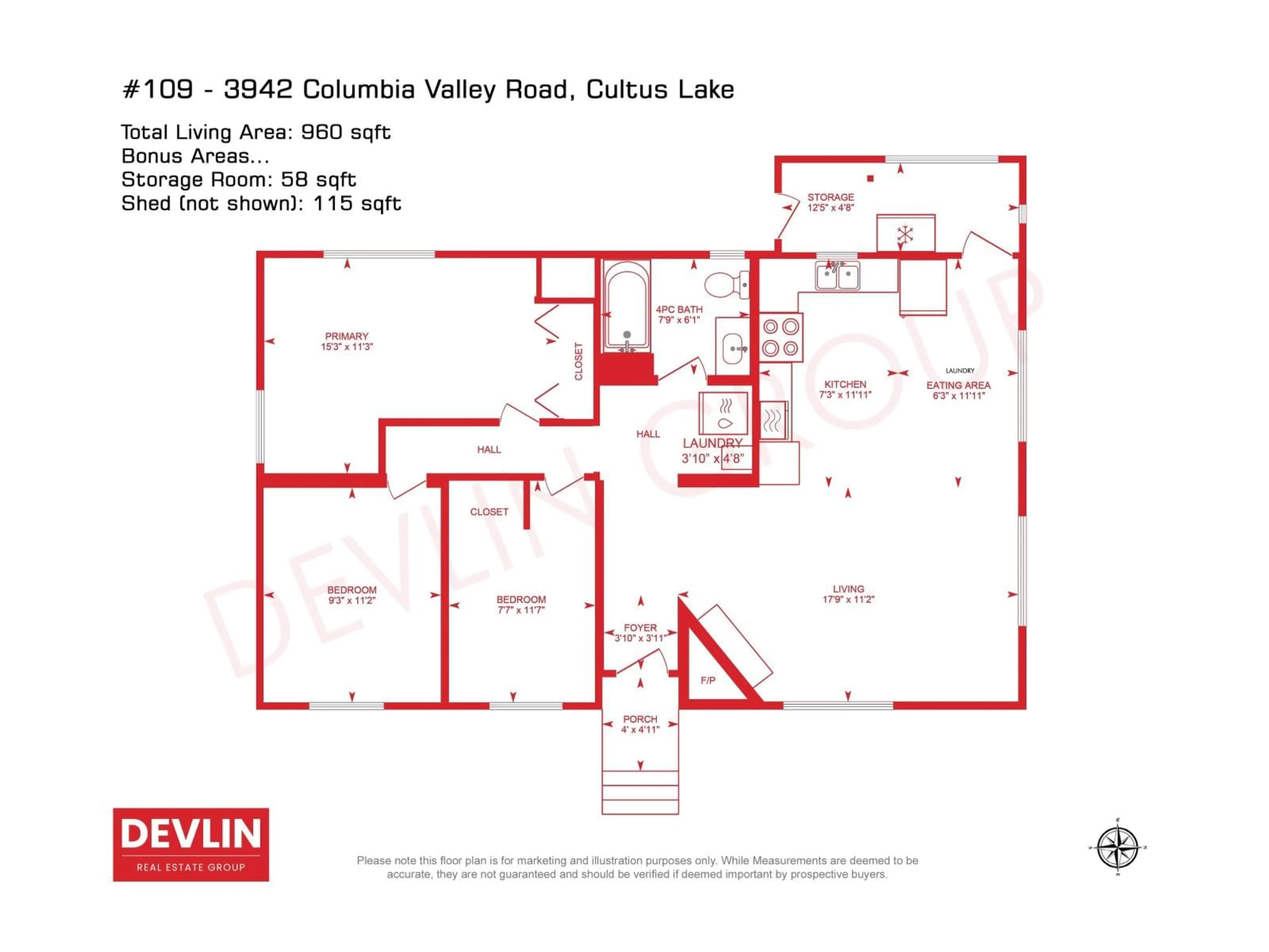 Floor plan for 109 - 3942 COLUMBIA VALLEY ROAD, Cultus Lake British Columbia V2R5B4