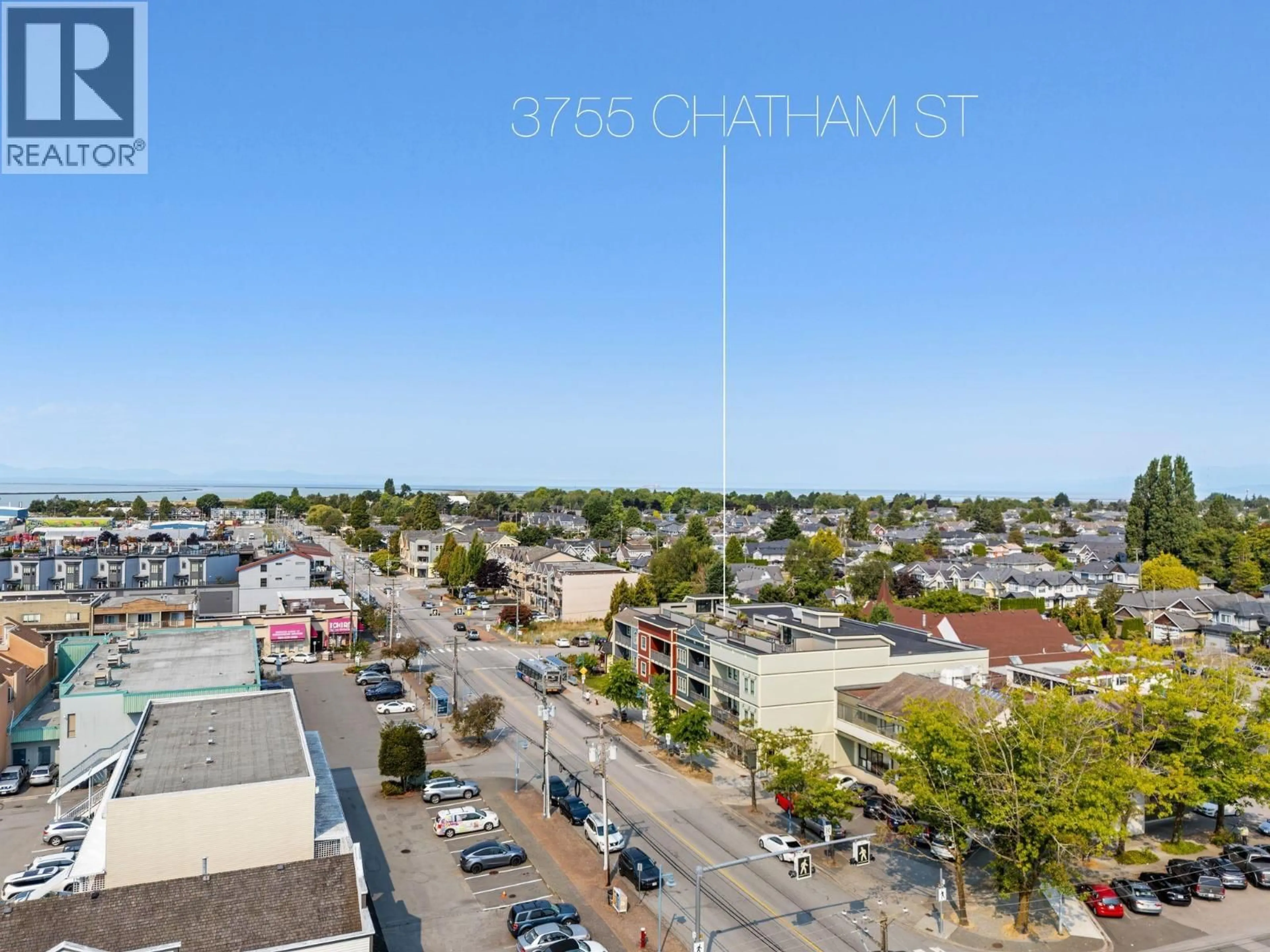 A pic from outside/outdoor area/front of a property/back of a property/a pic from drone, city buildings view from balcony for 303 - 3755 CHATHAM STREET, Richmond British Columbia V7E2Z4