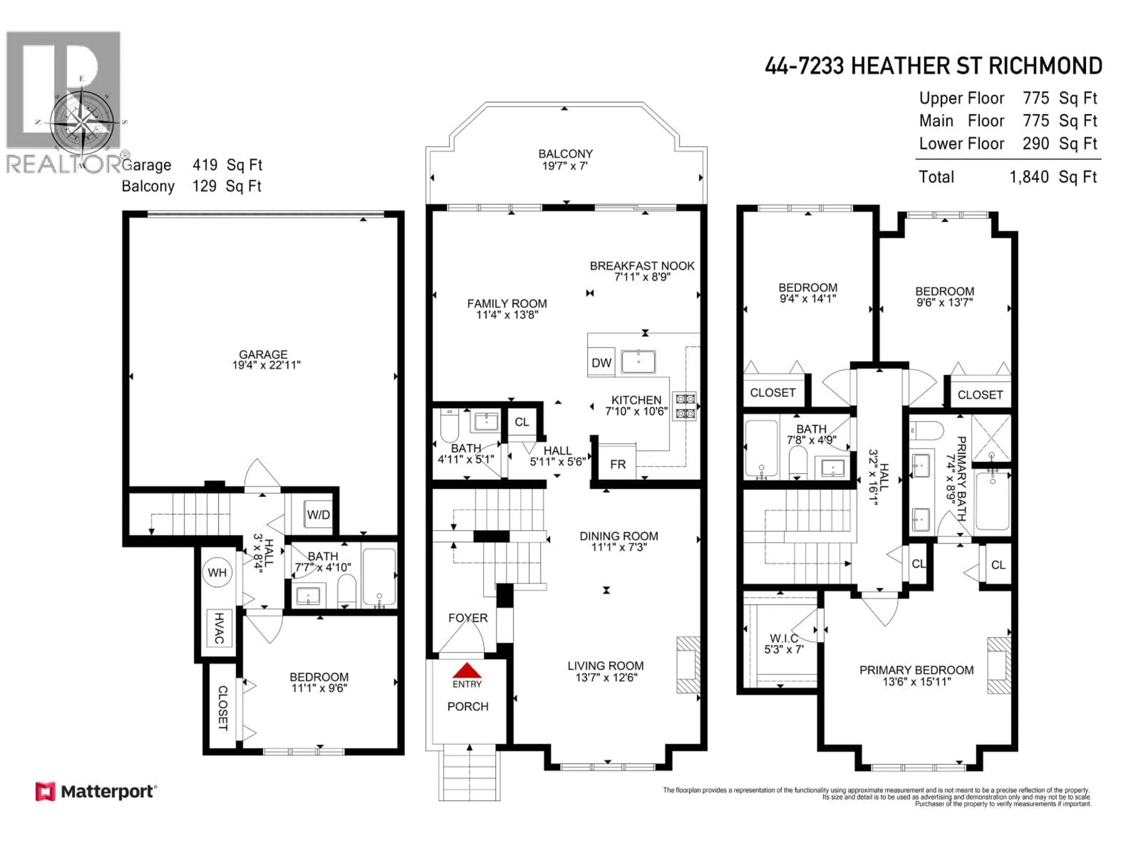 Floor plan for 44 - 7233 HEATHER STREET, Richmond British Columbia V6Y4J8