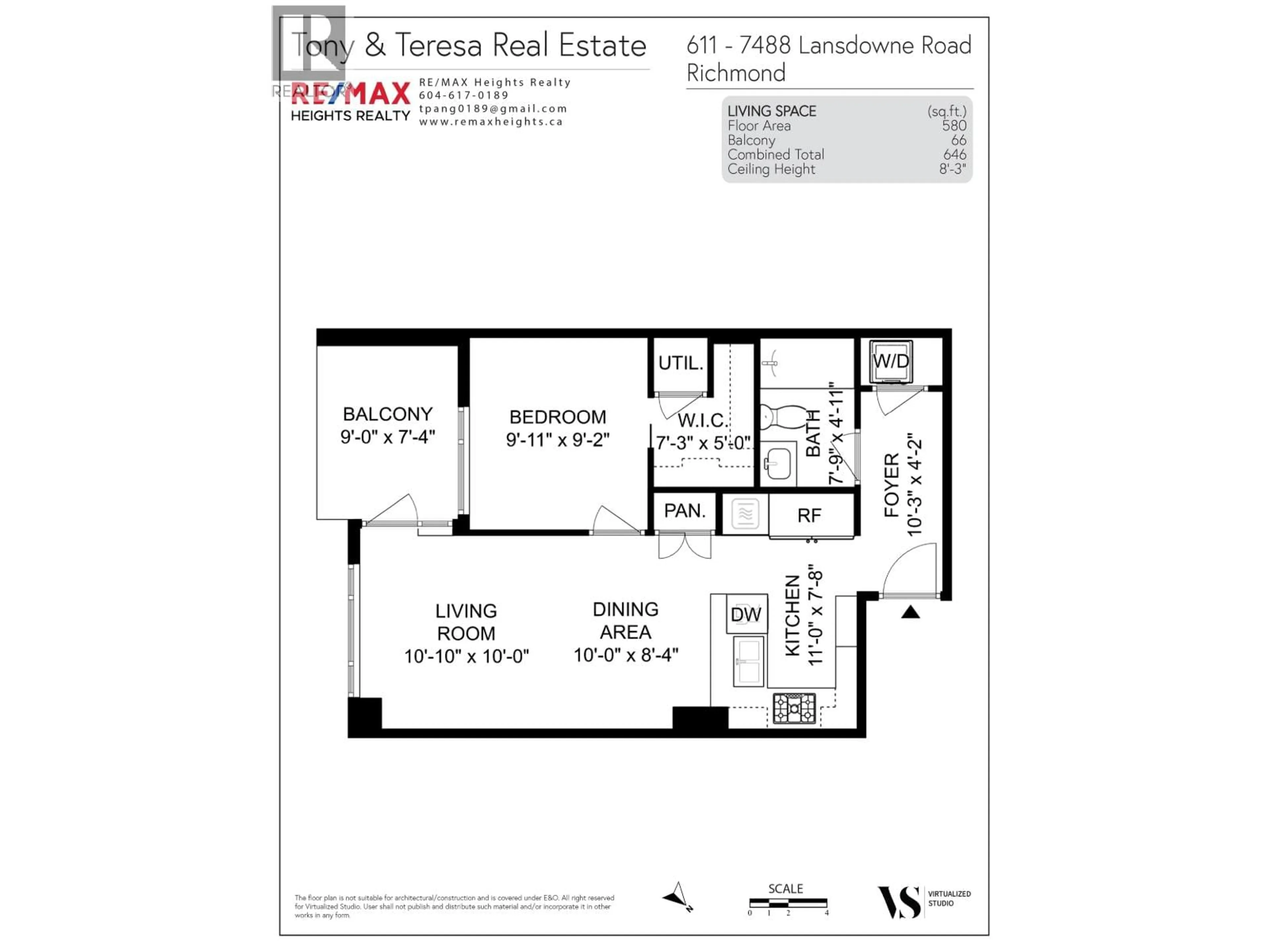 Floor plan for 611 - 7488 LANSDOWNE ROAD, Richmond British Columbia V7C0B9