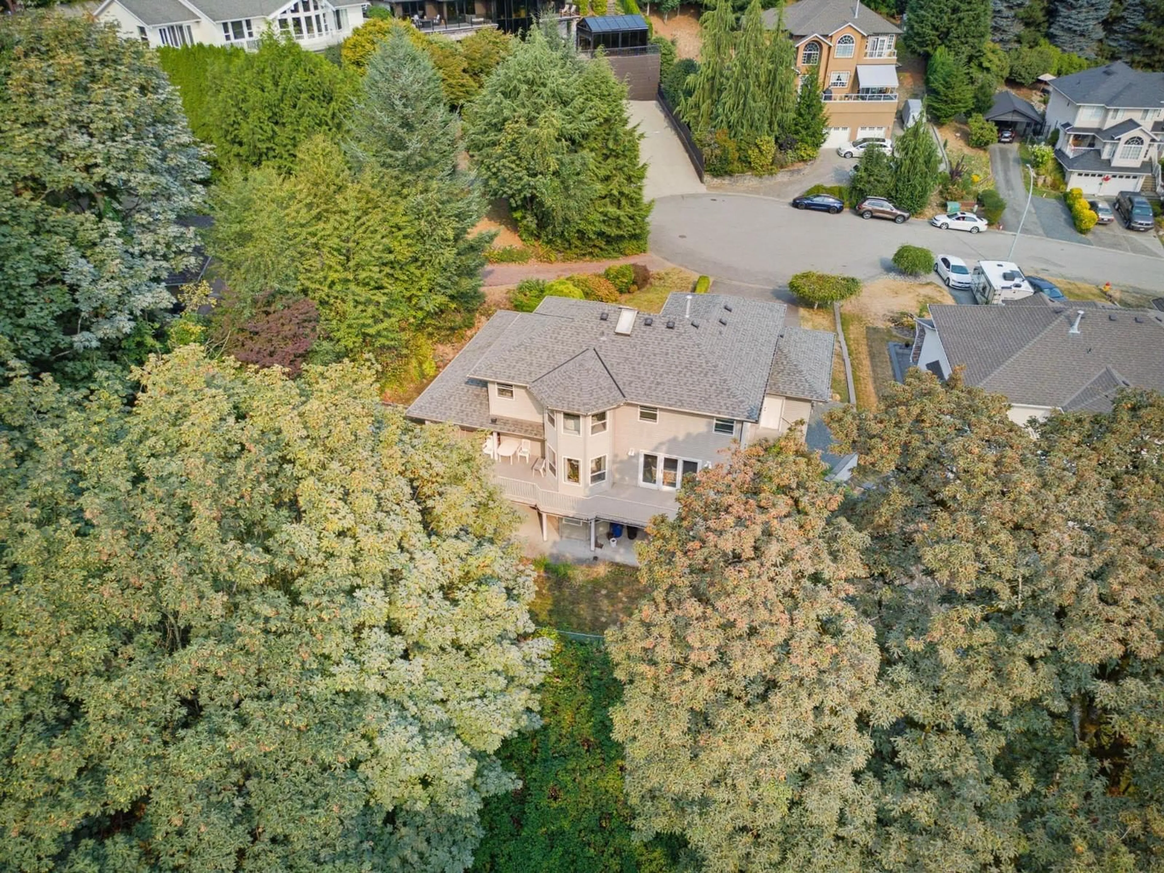 A pic from outside/outdoor area/front of a property/back of a property/a pic from drone, forest/trees view for 8630 SUNBURST PLACE, Chilliwack British Columbia V2R3J1