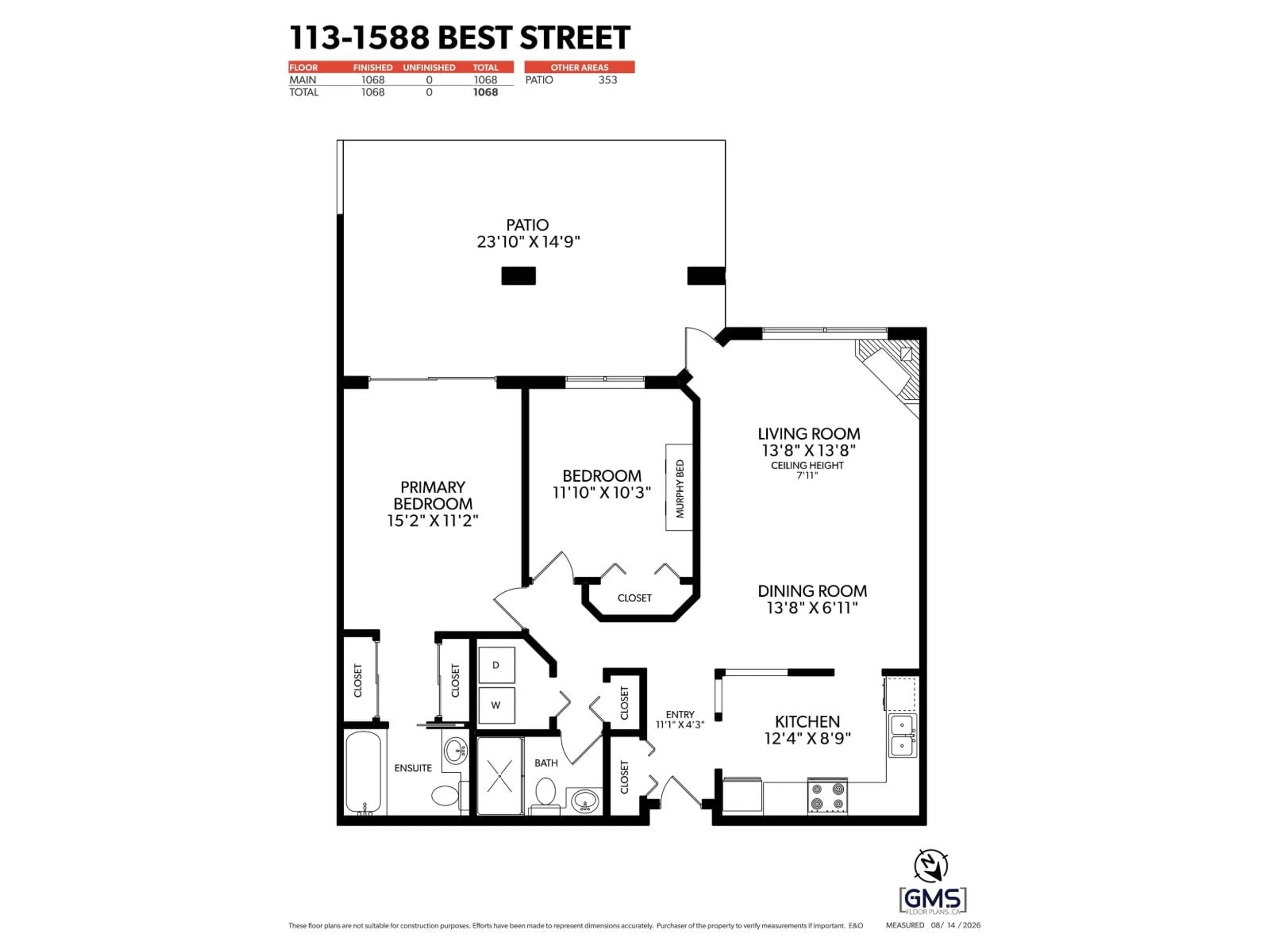 Floor plan for 113 - 1588 BEST STREET, White Rock British Columbia V4B4G1