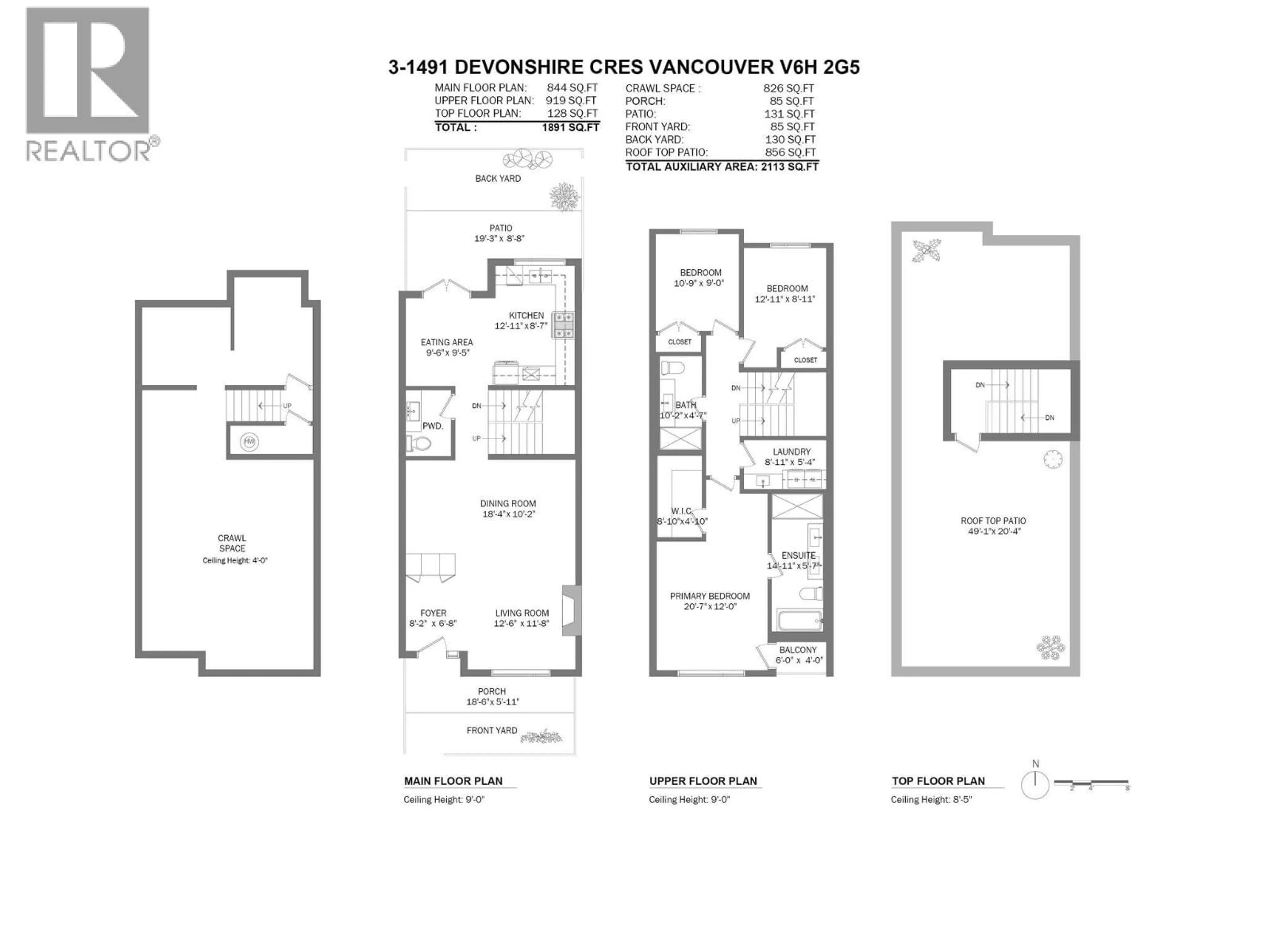 Floor plan for 3 - 1491 DEVONSHIRE CRESCENT, Vancouver British Columbia V6H2G5